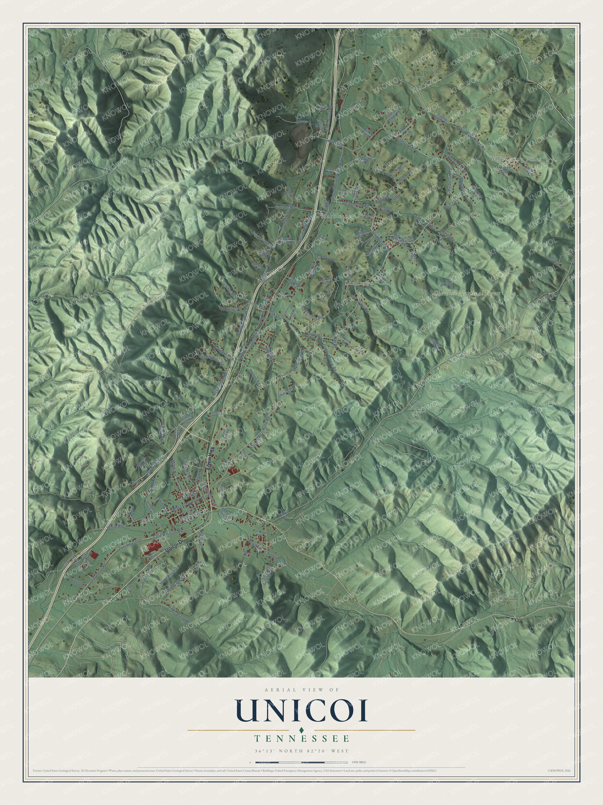 Watermarked full-map preview of Unicoi, Tennessee