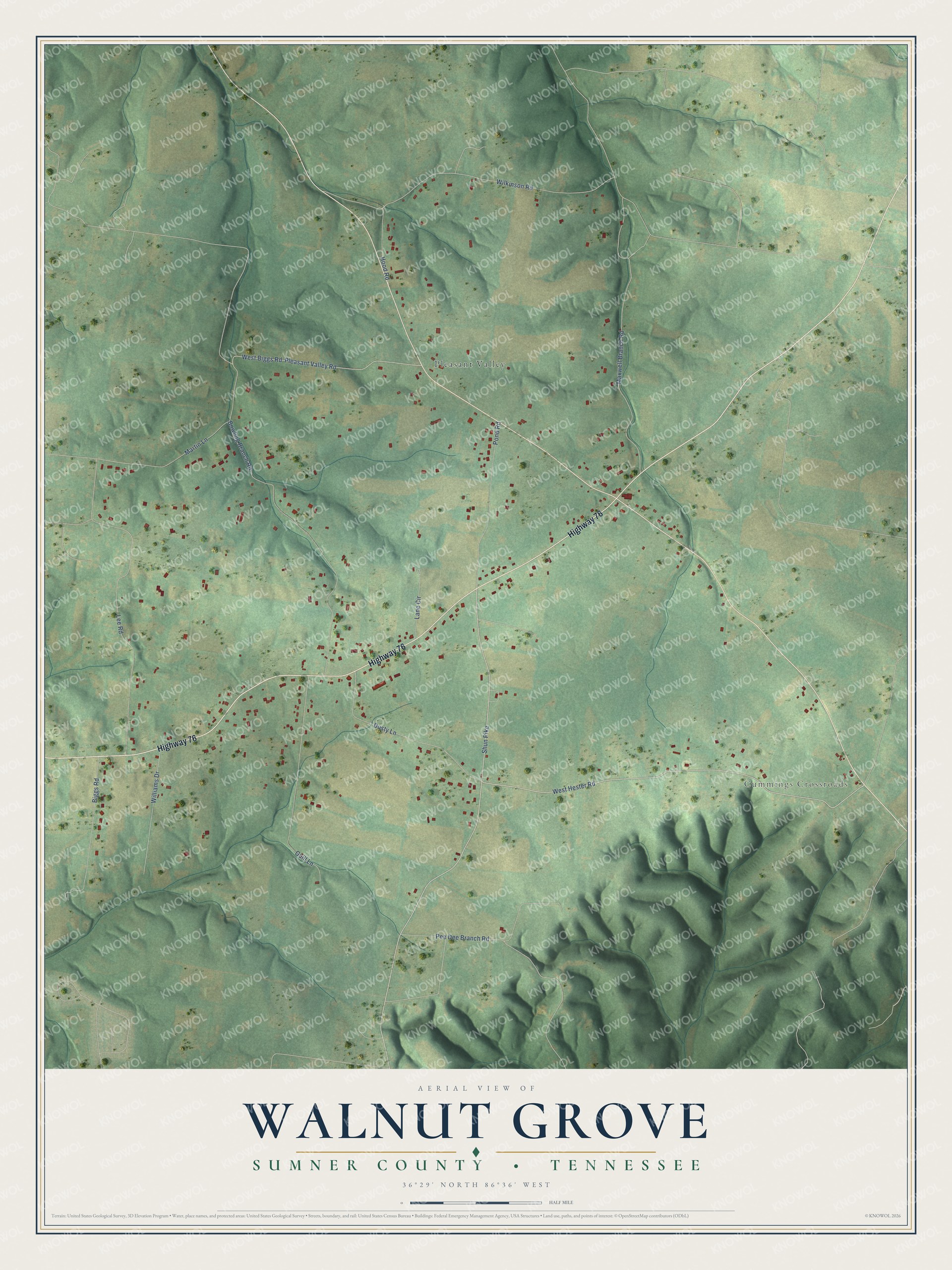 Watermarked full-map preview of Walnut Grove, Tennessee