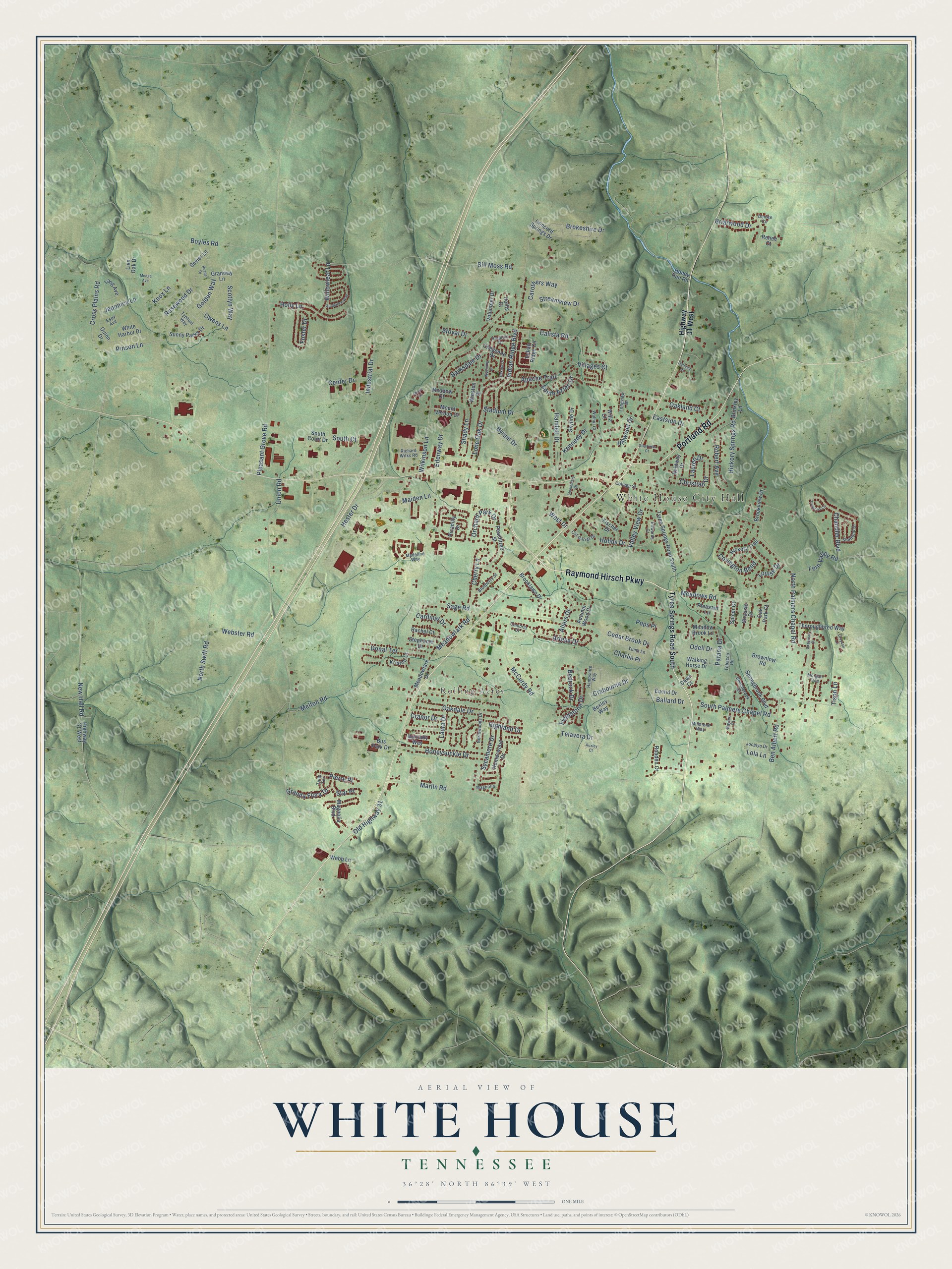 Watermarked full-map preview of White House, Tennessee