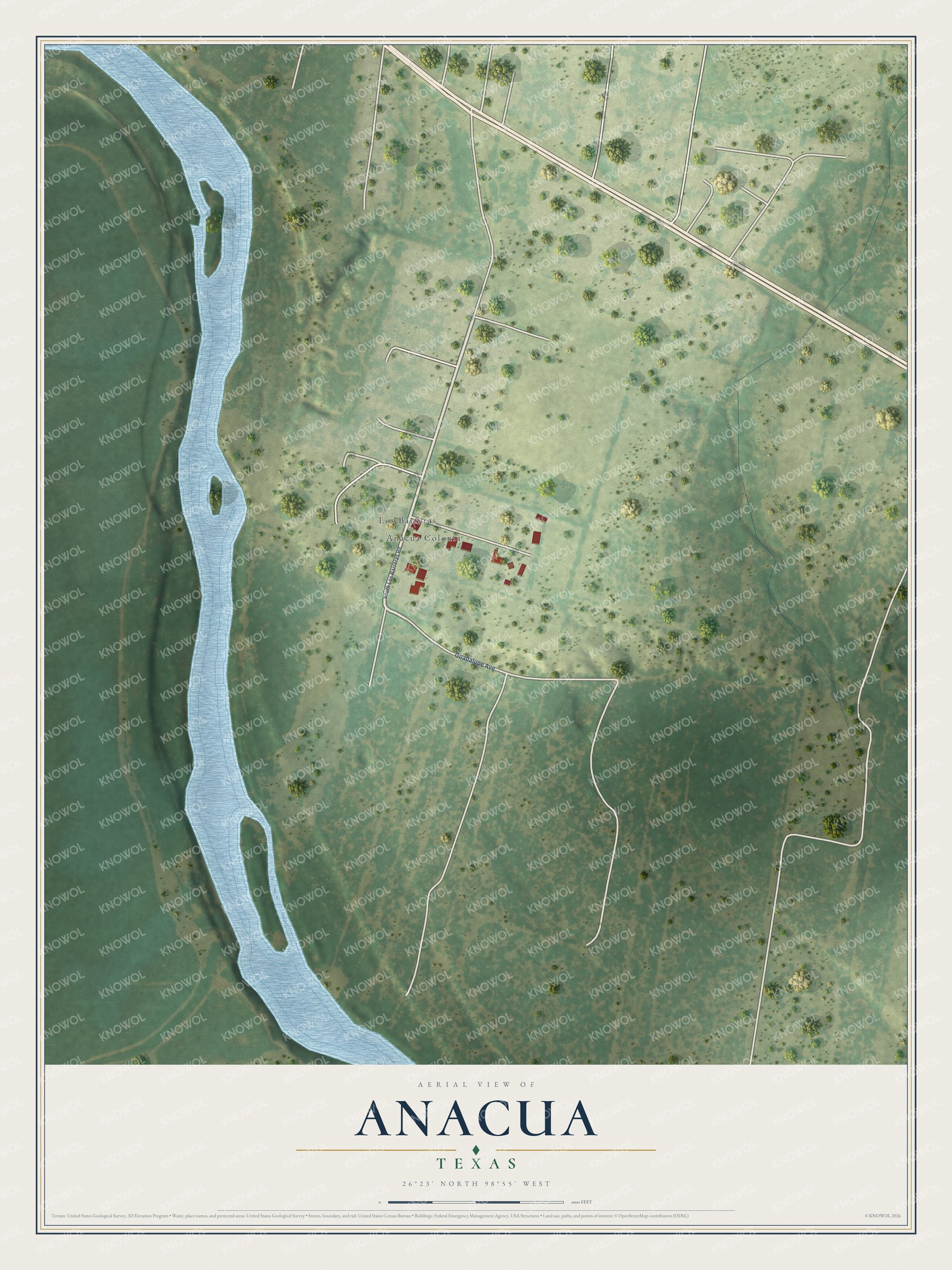 Watermarked full-map preview of Anacua, Texas