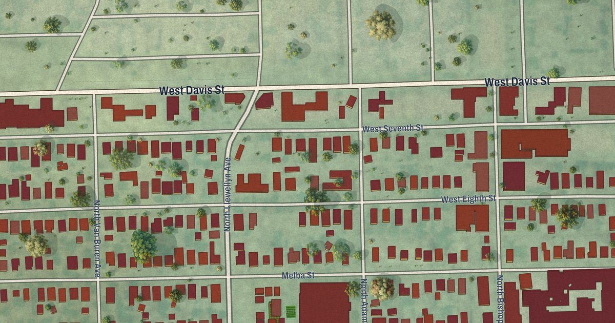 Close-up of streets and buildings in Bishop Arts District, Texas