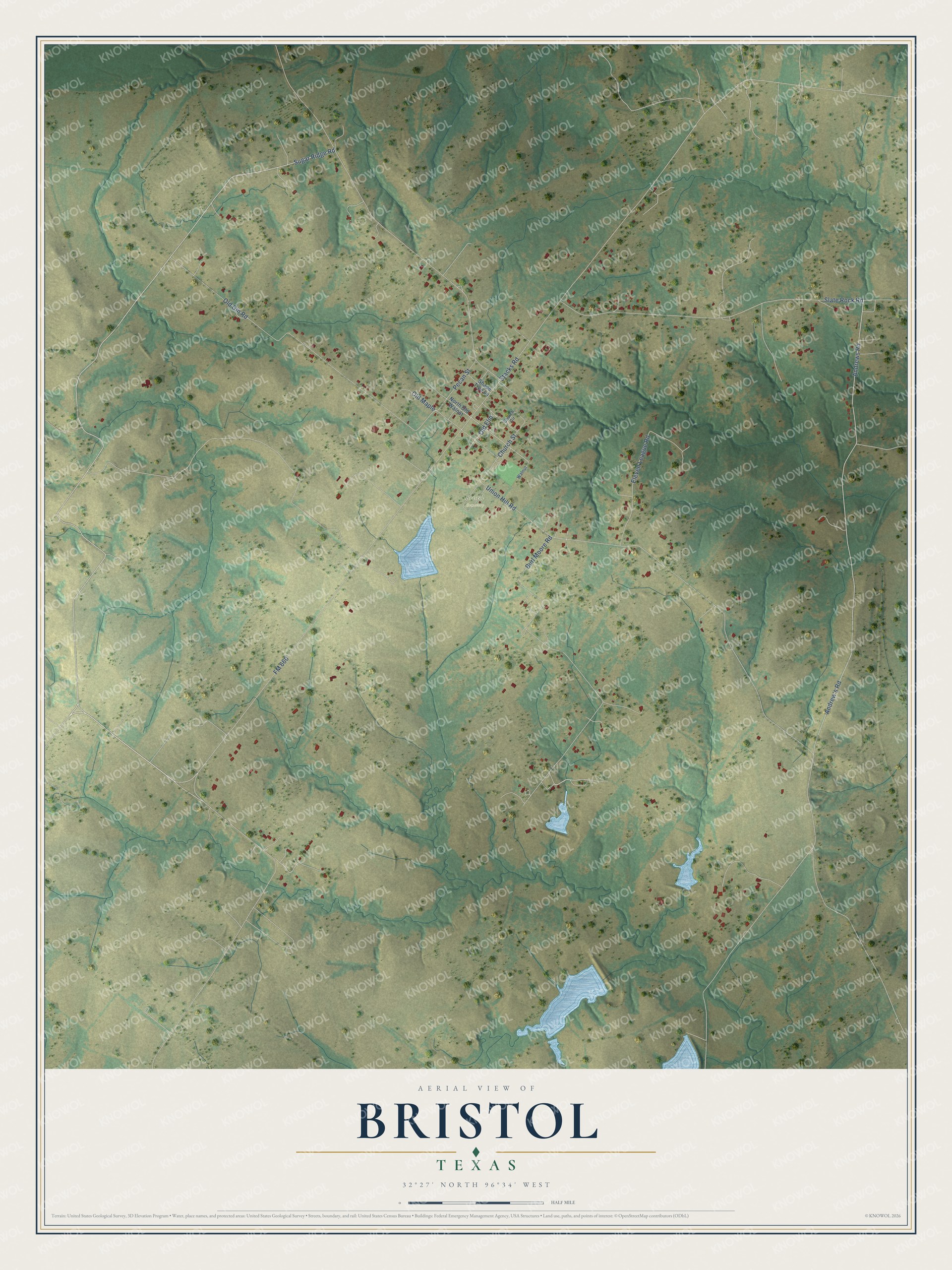 Watermarked full-map preview of Bristol, Texas