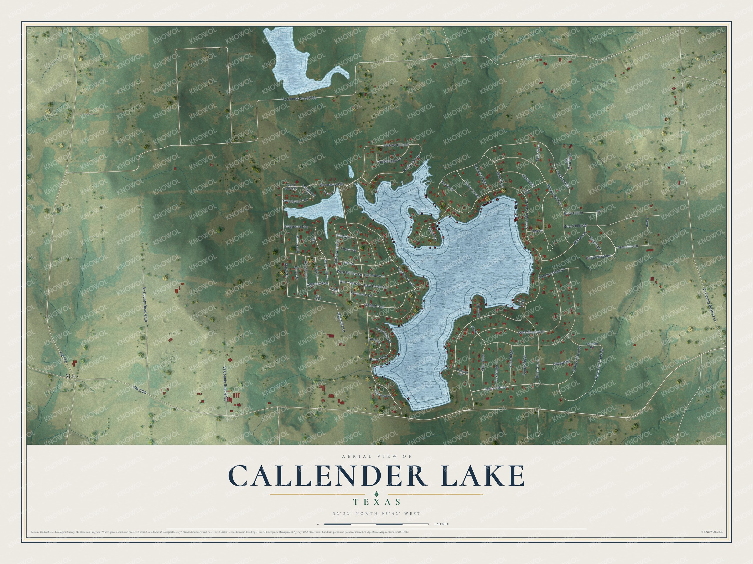 Watermarked full-map preview of Callender Lake, Texas