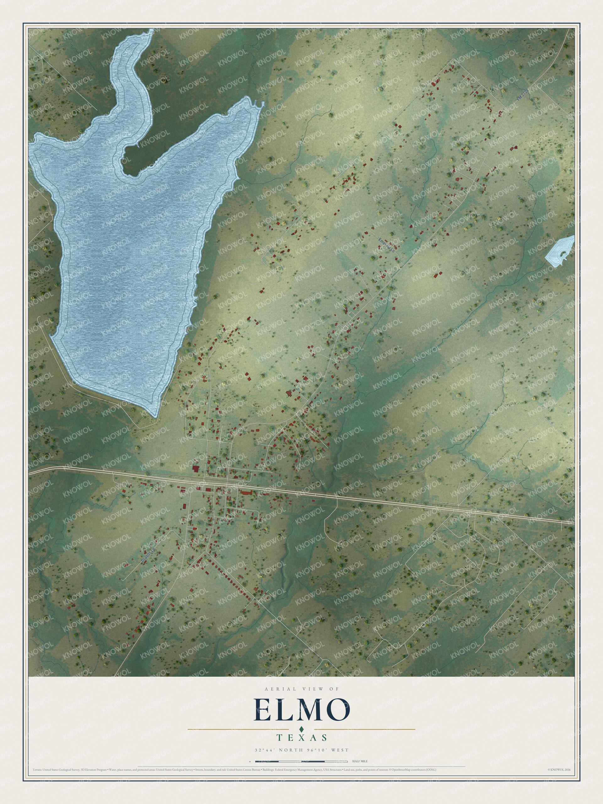 Watermarked full-map preview of Elmo, Texas