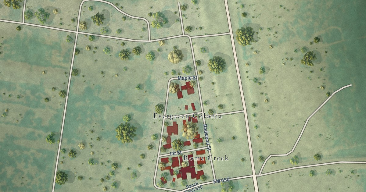 Map of Evergreen, Texas in 2026
