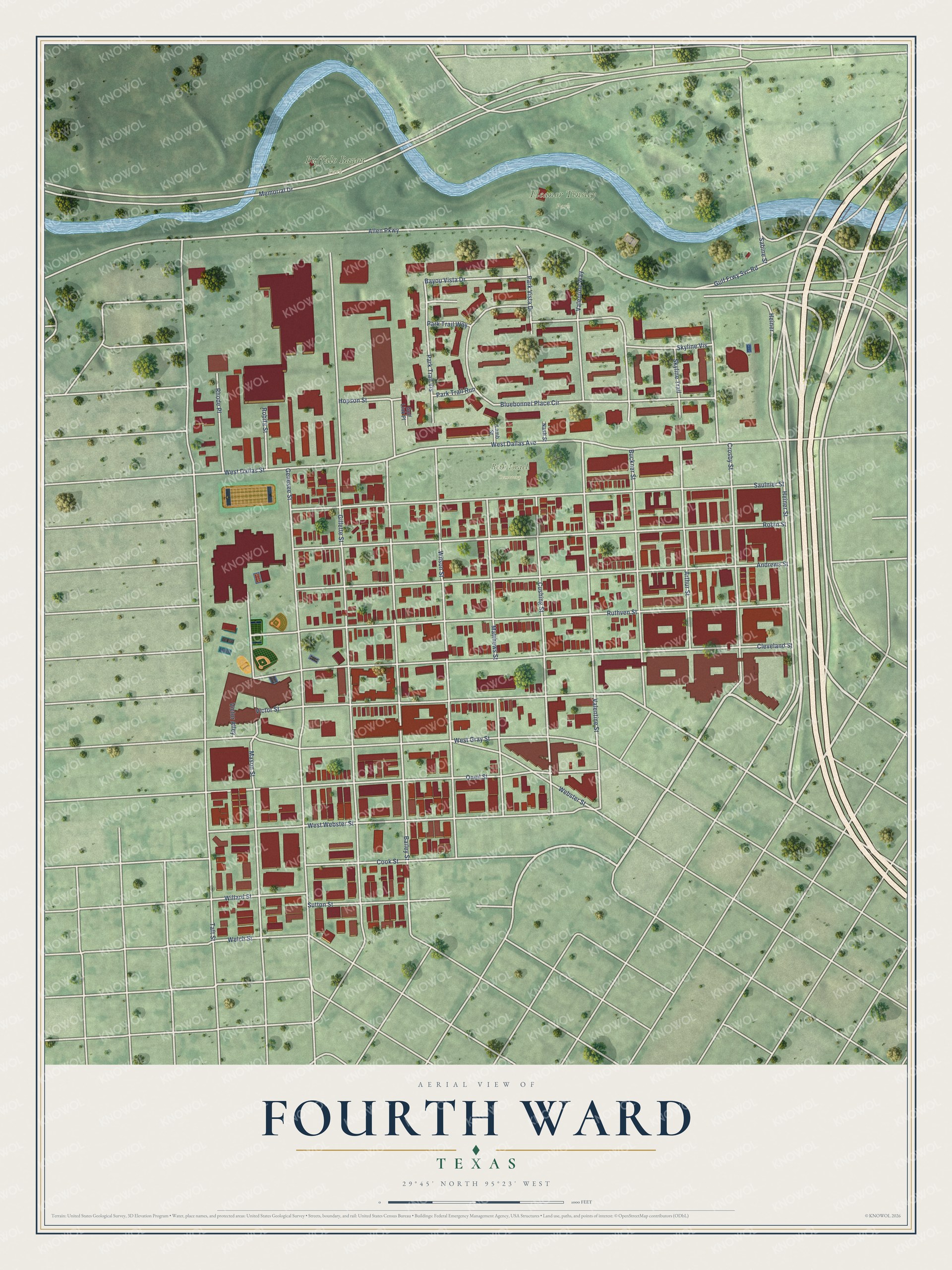 Watermarked full-map preview of Fourth Ward, Texas