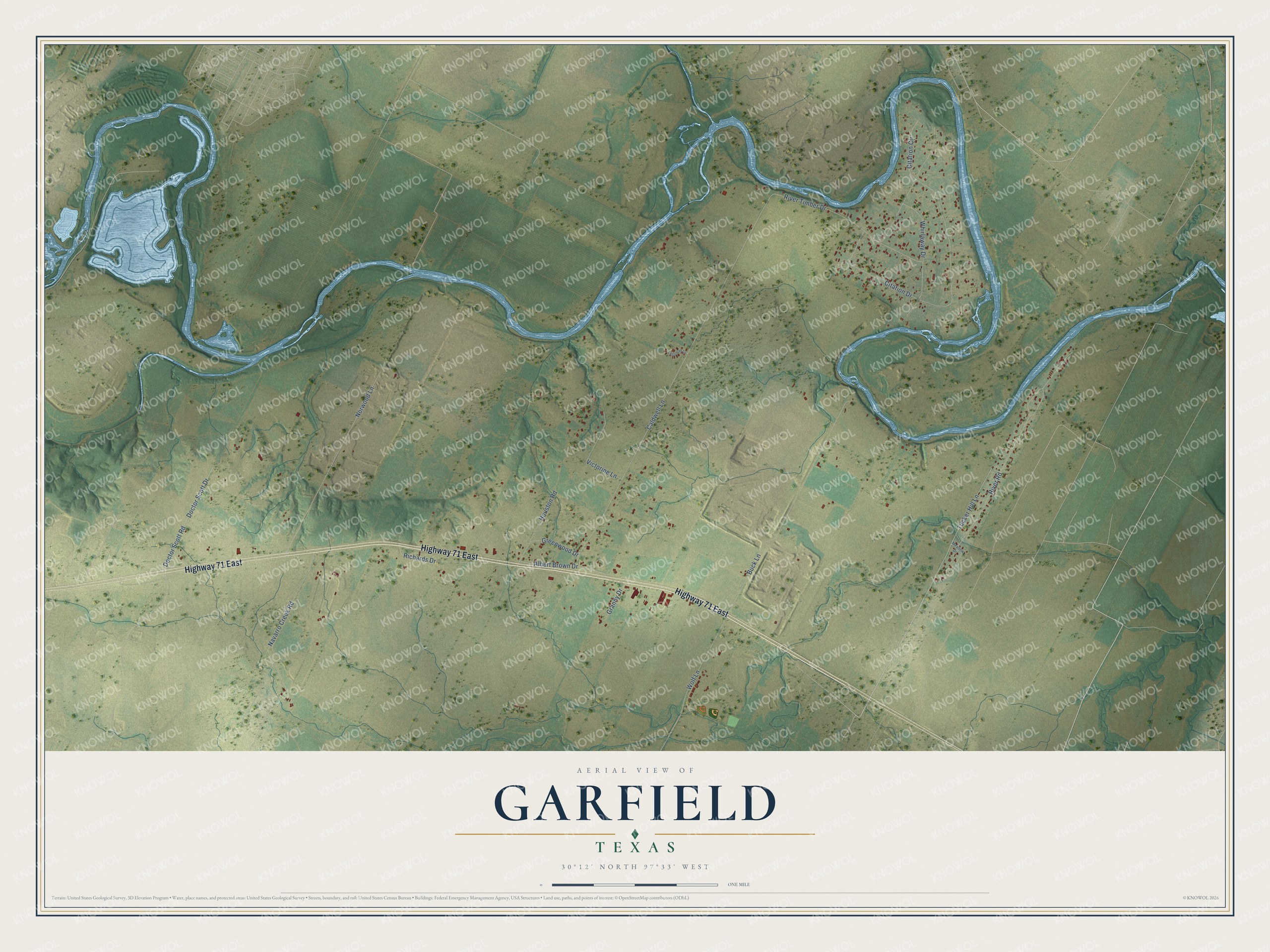 Watermarked full-map preview of Garfield, Texas