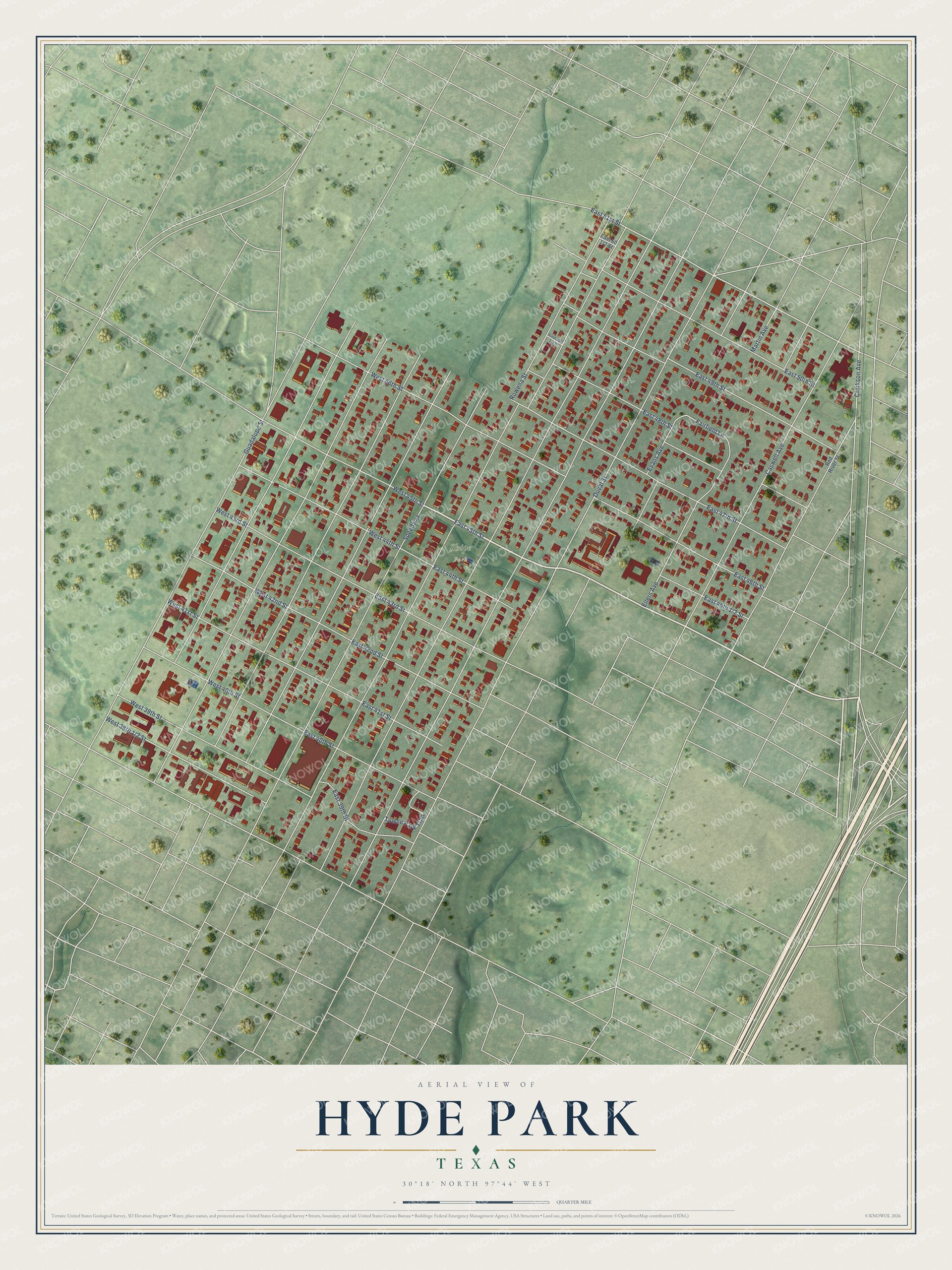 Watermarked full-map preview of Hyde Park, Texas