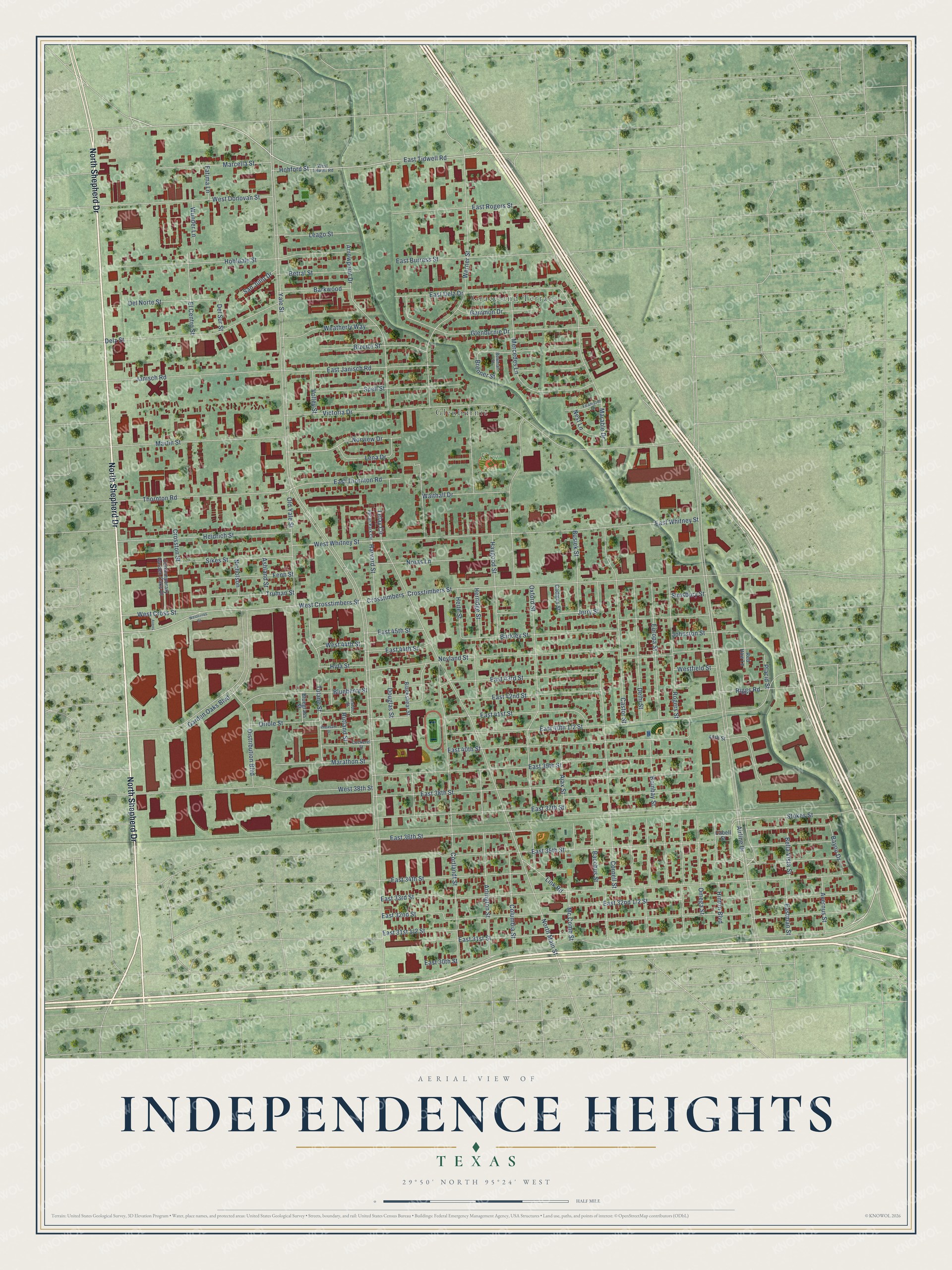 Watermarked full-map preview of Independence Heights, Texas
