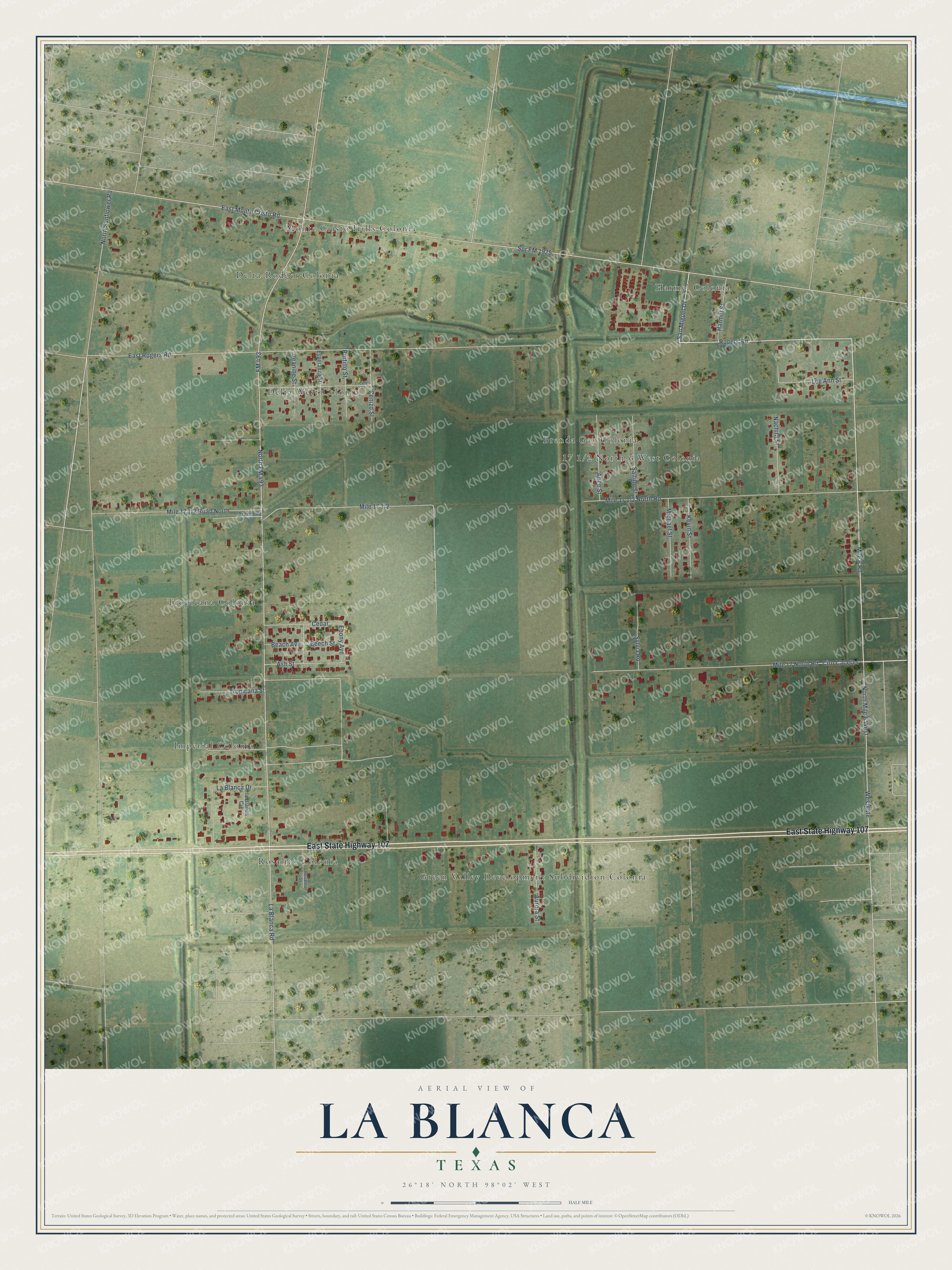 Watermarked full-map preview of La Blanca, Texas