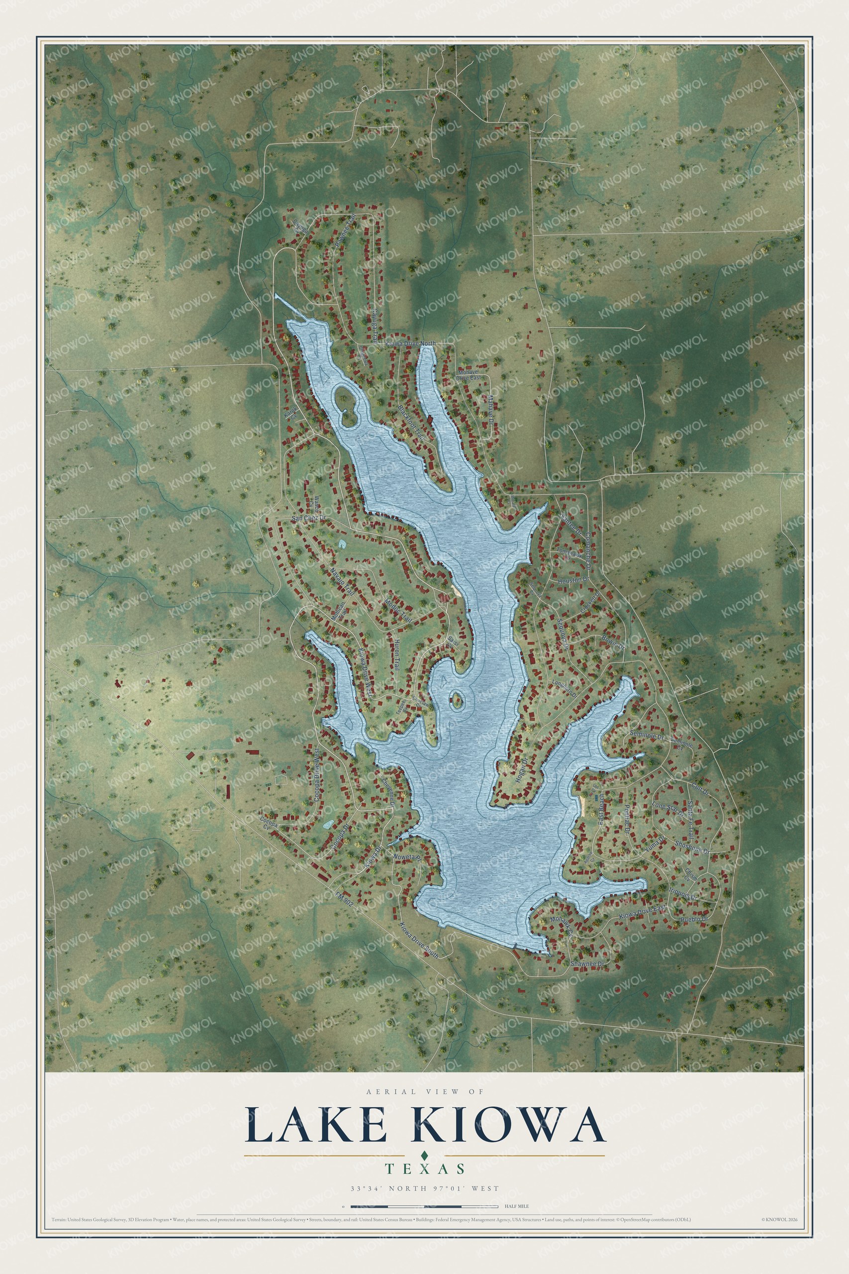 Watermarked full-map preview of Lake Kiowa, Texas