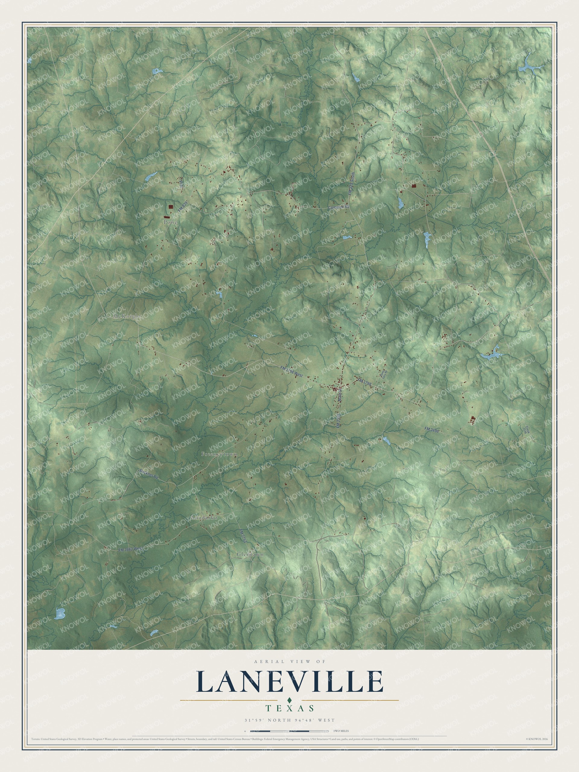 Watermarked full-map preview of Laneville, Texas