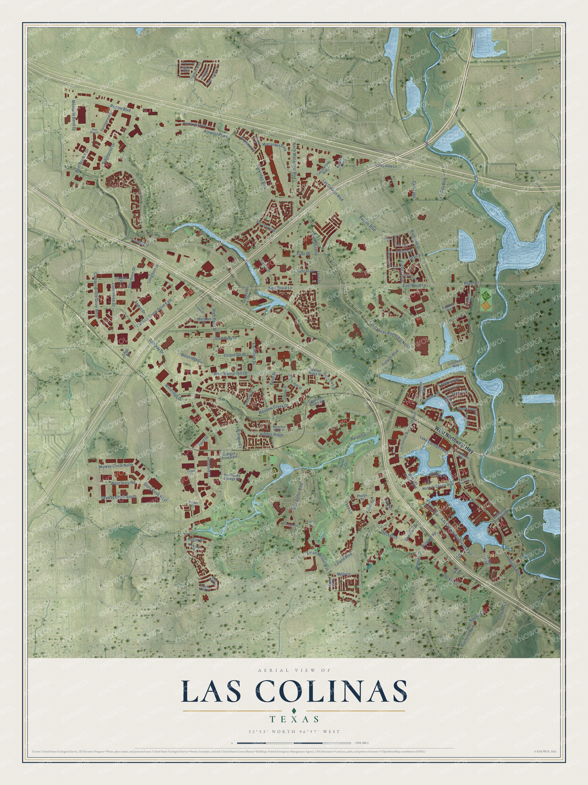 Watermarked full-map preview of Las Colinas, Texas