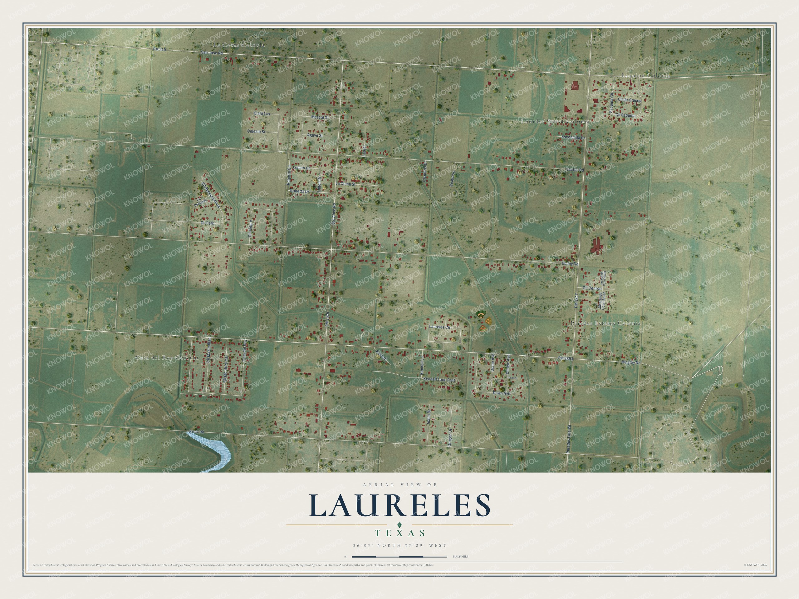 Watermarked full-map preview of Laureles, Texas
