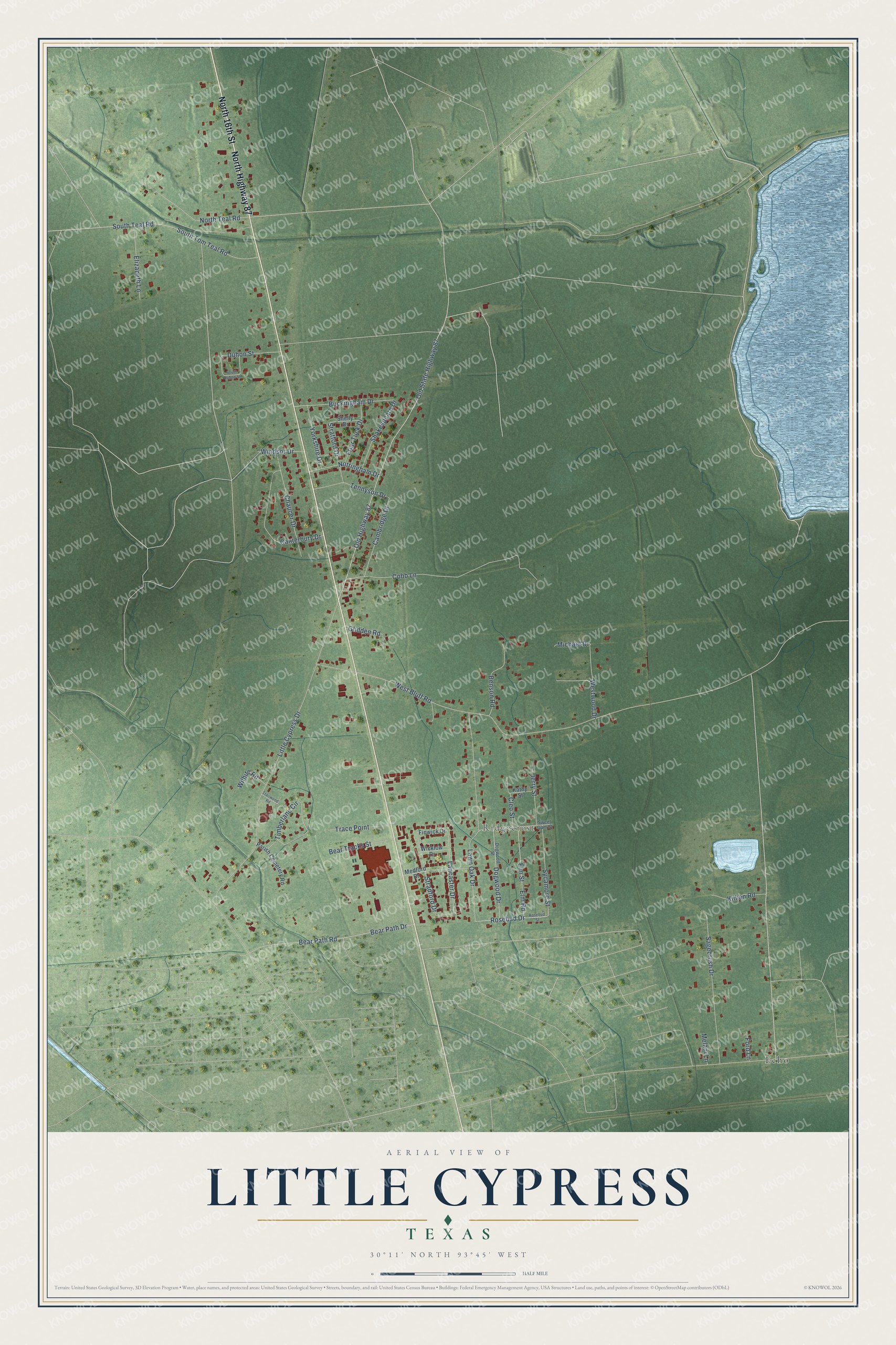 Watermarked full-map preview of Little Cypress, Texas