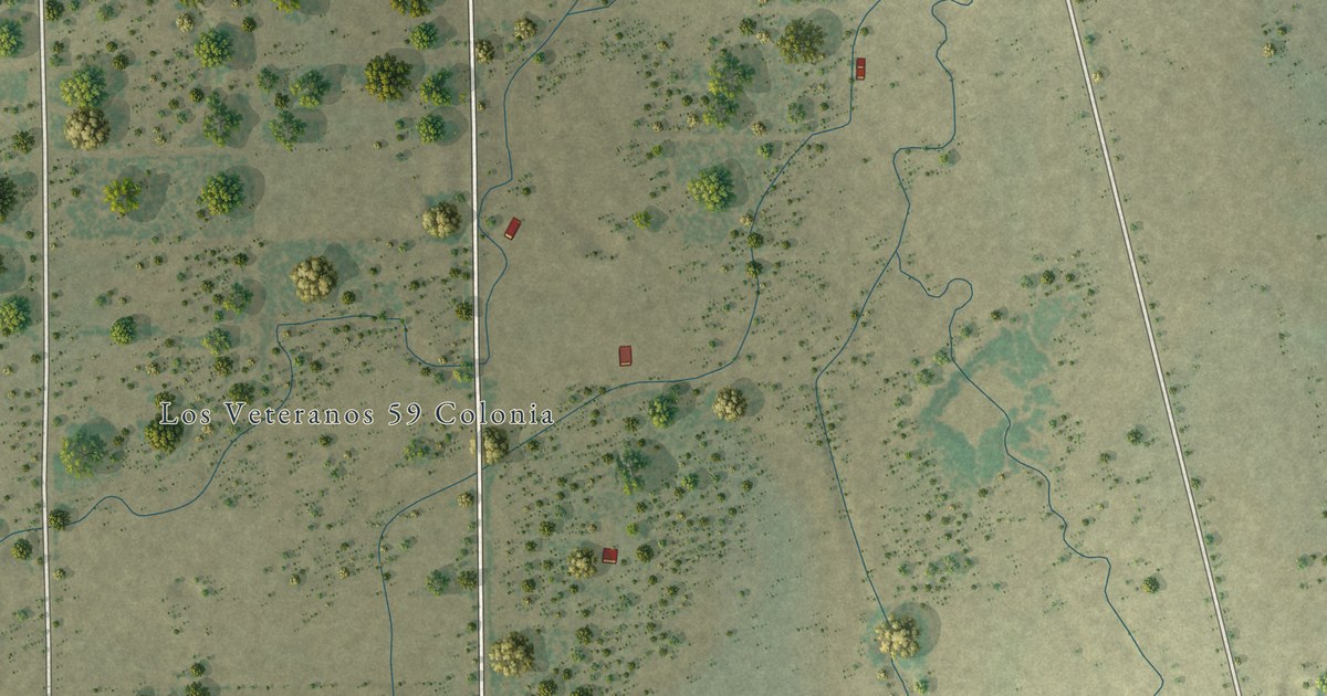Close-up of streets and buildings in Los Veteranos I, Texas