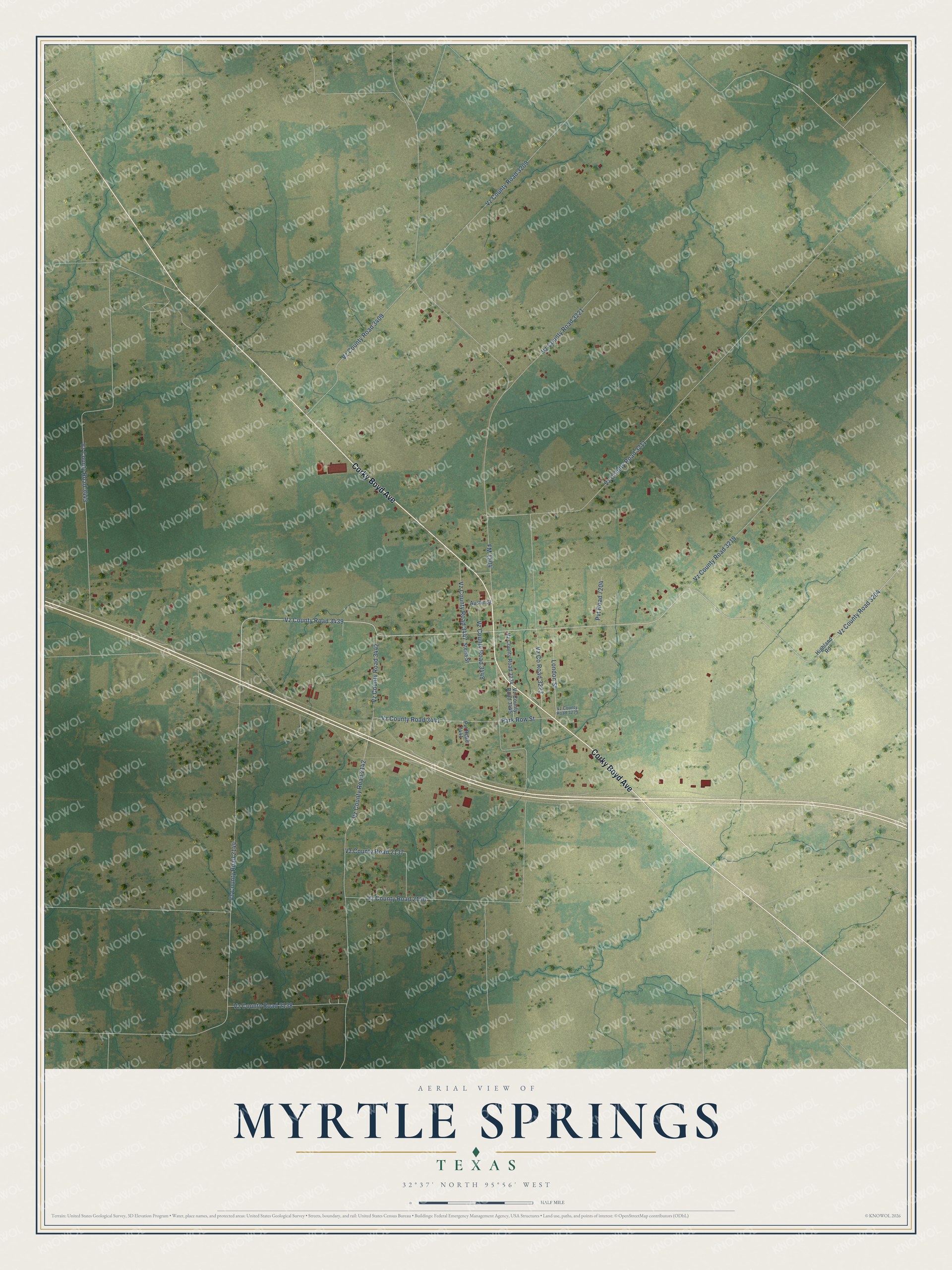 Watermarked full-map preview of Myrtle Springs, Texas