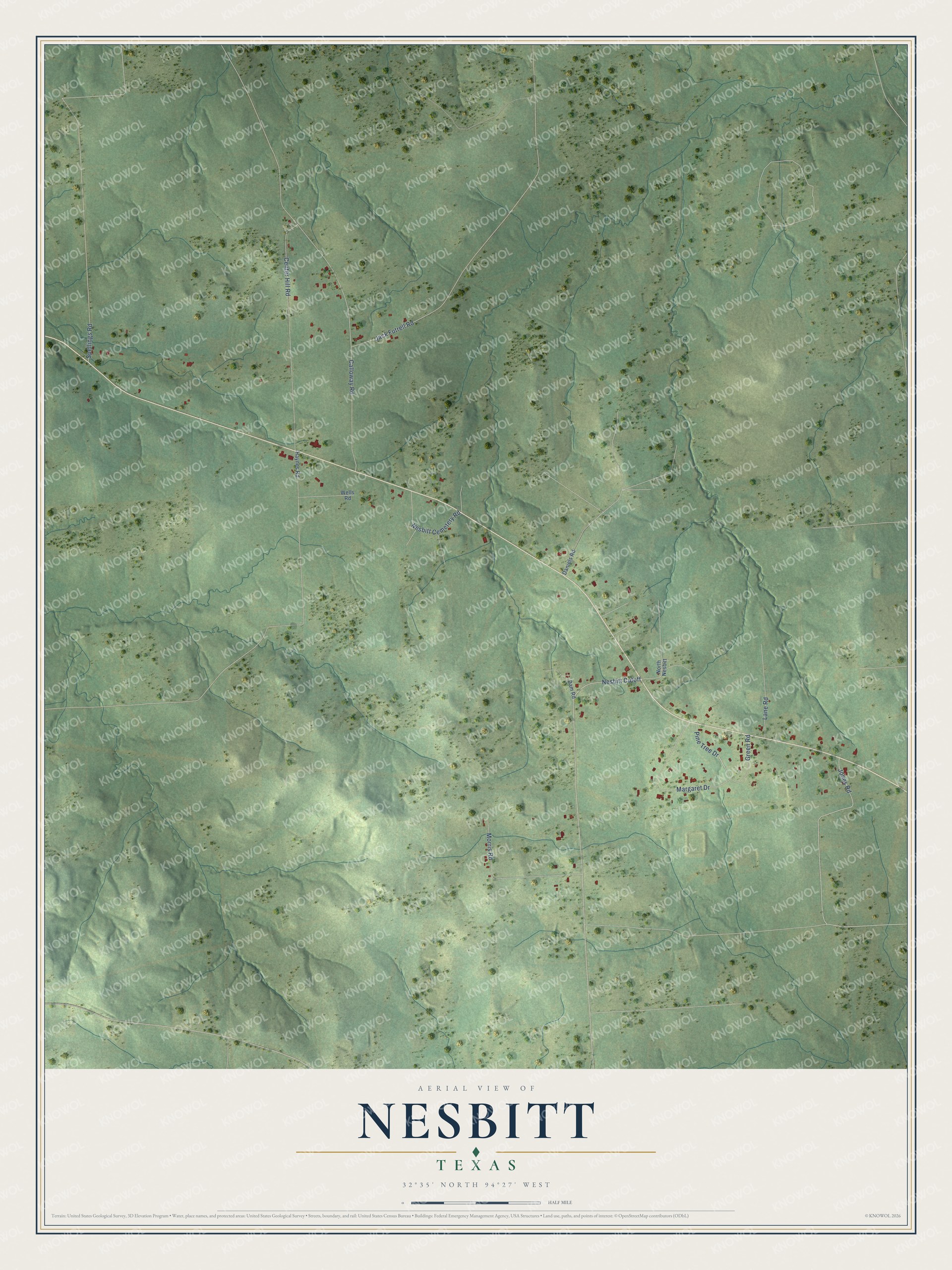 Watermarked full-map preview of Nesbitt, Texas