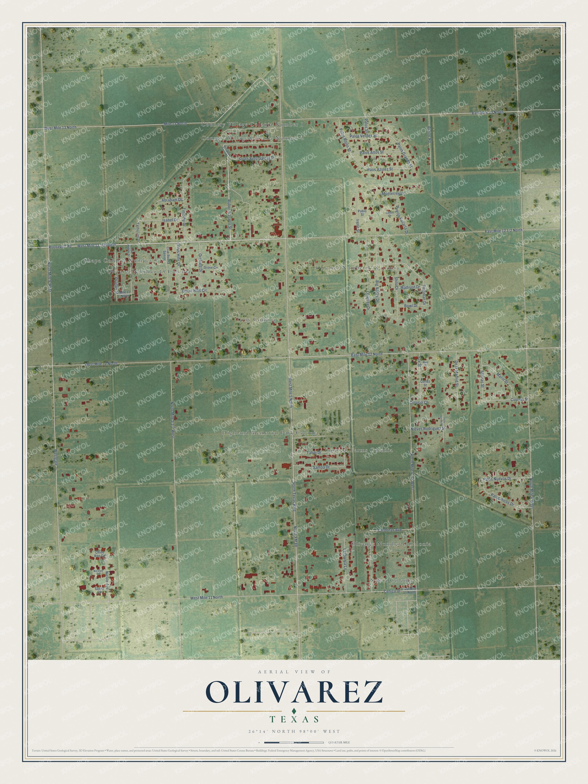 Watermarked full-map preview of Olivarez, Texas
