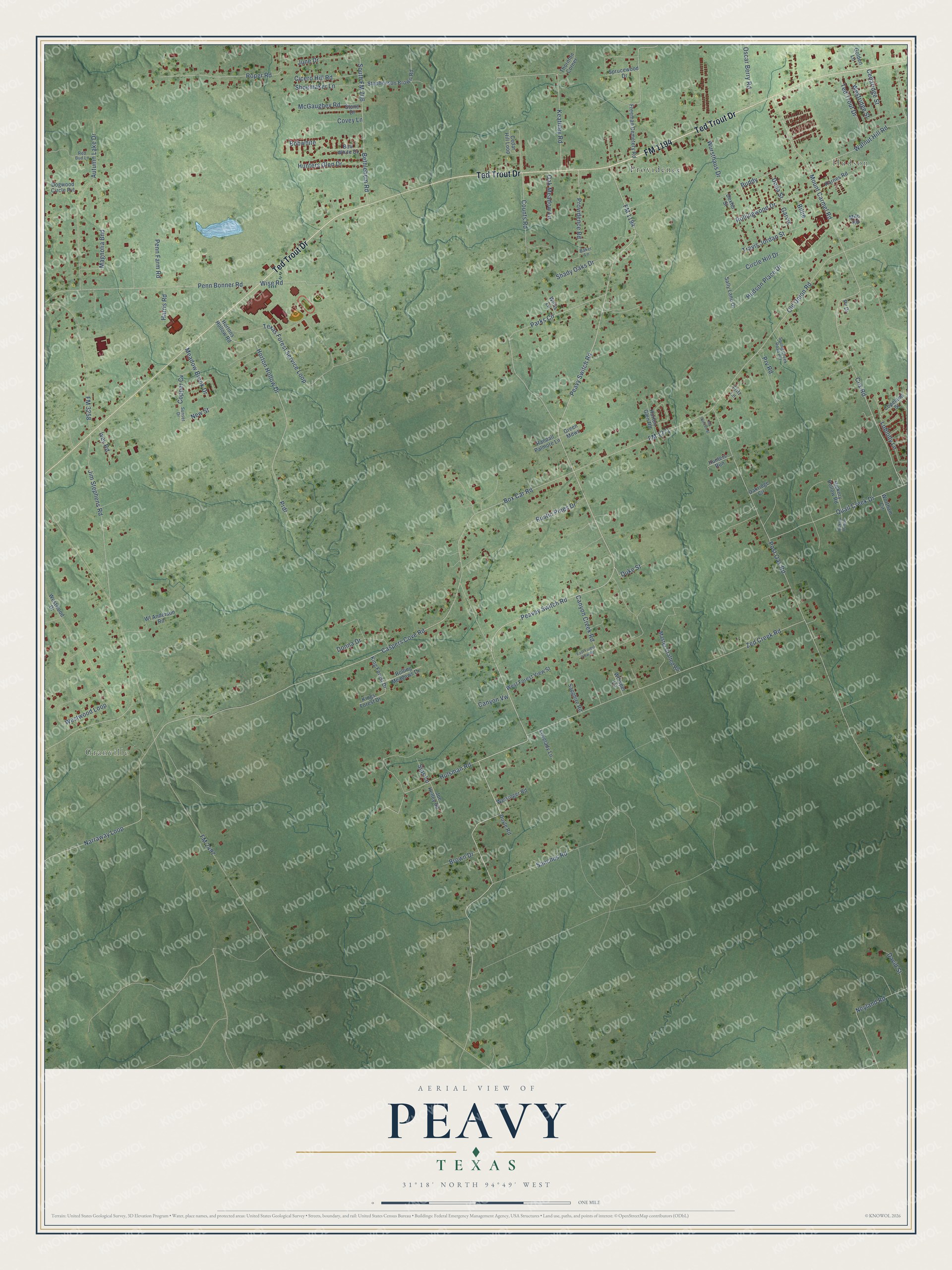 Watermarked full-map preview of Peavy, Texas