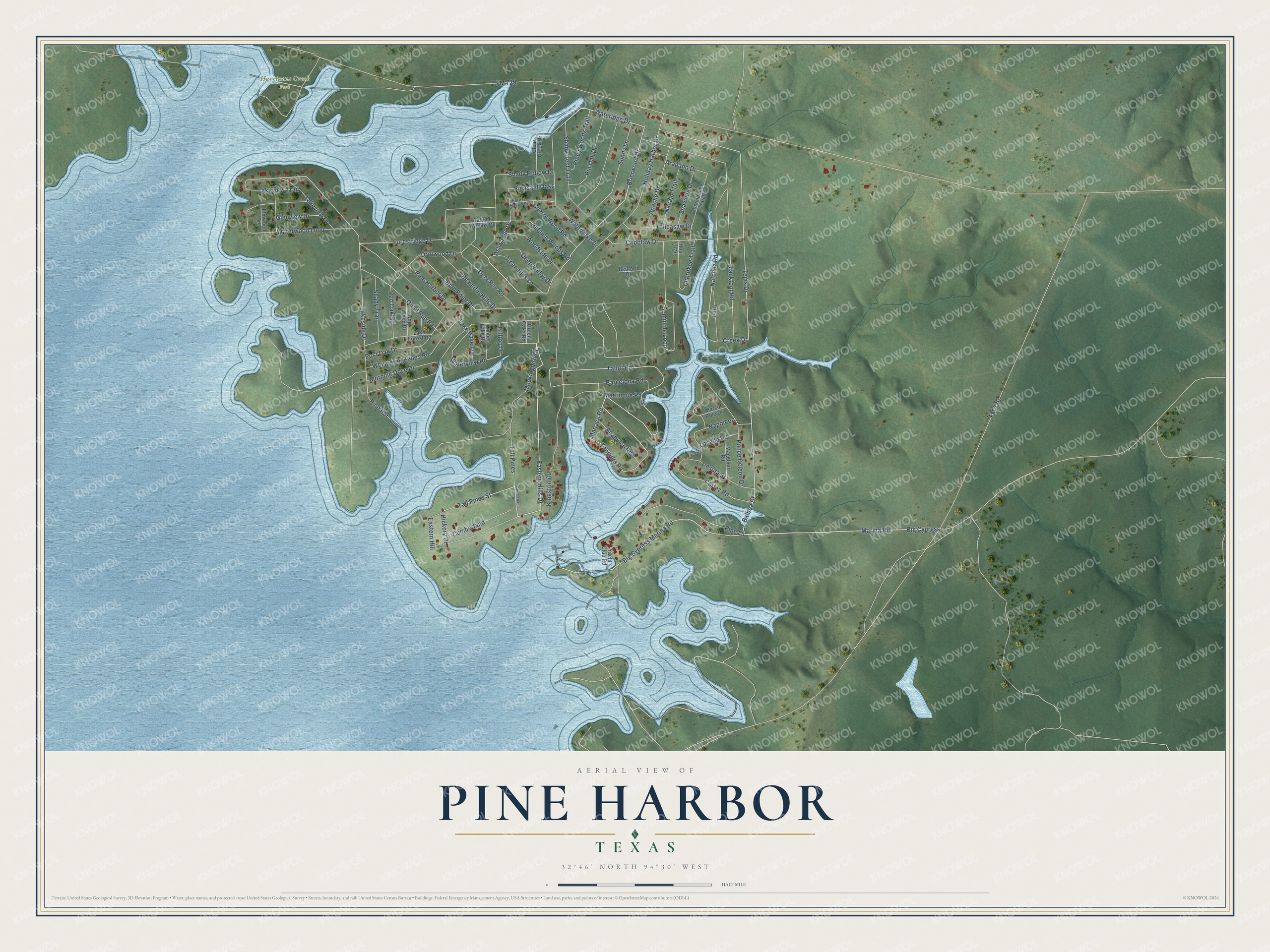 Watermarked full-map preview of Pine Harbor, Texas