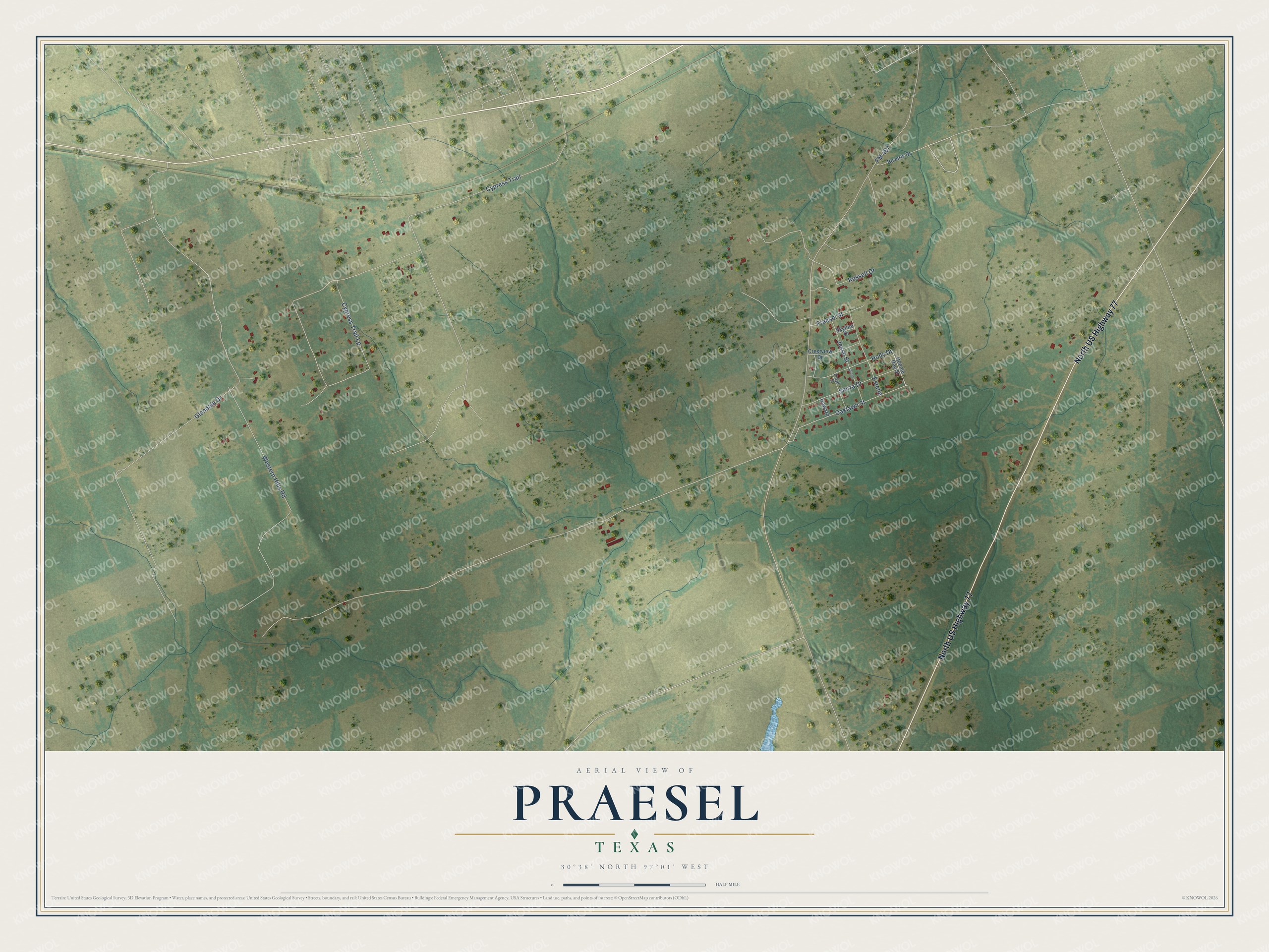 Watermarked full-map preview of Praesel, Texas