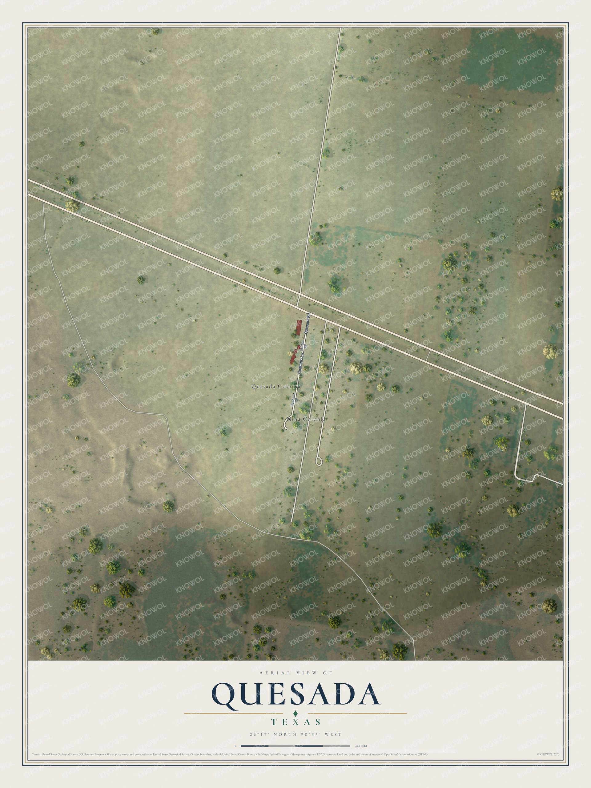 Watermarked full-map preview of Quesada, Texas