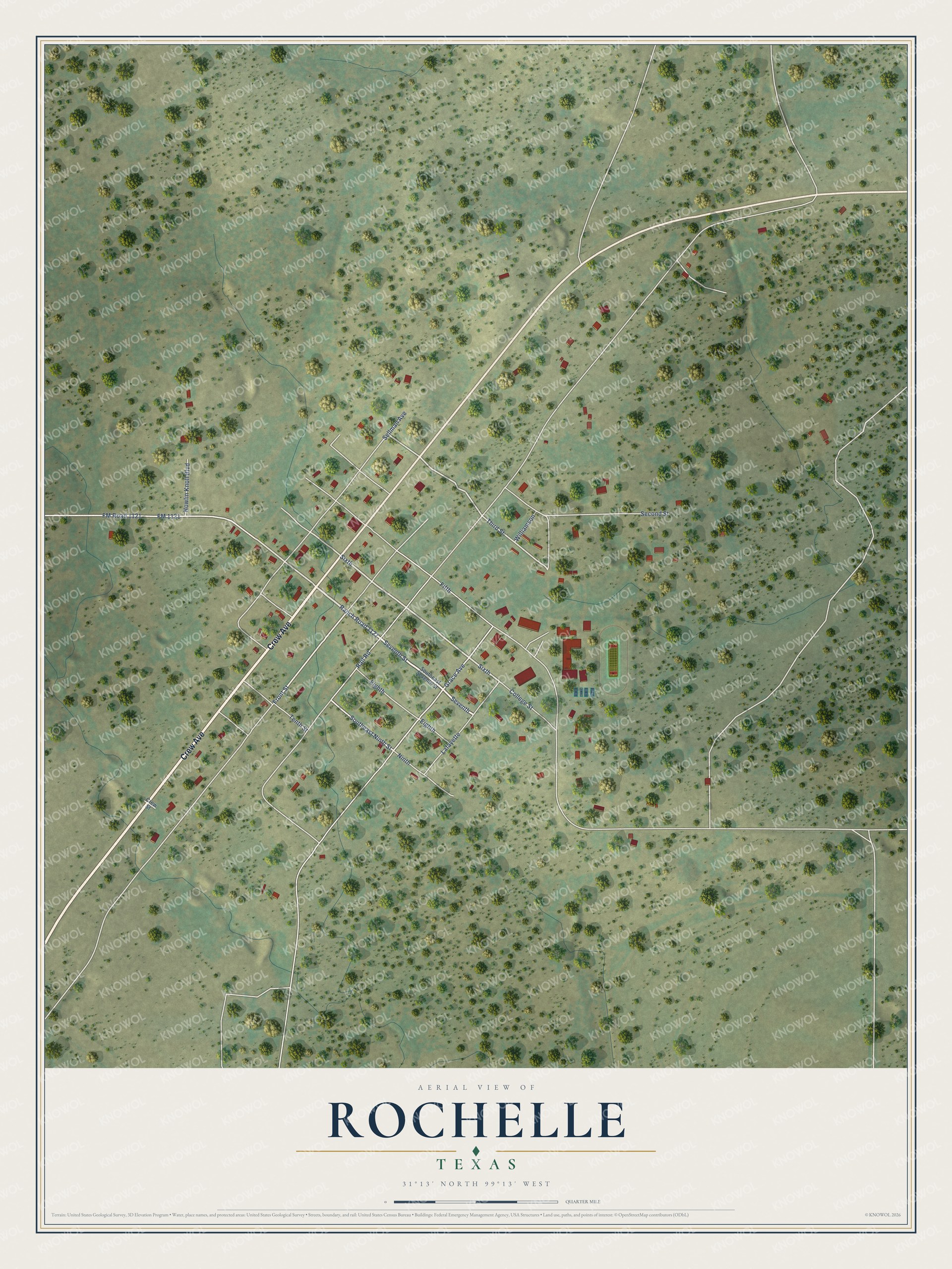 Watermarked full-map preview of Rochelle, Texas