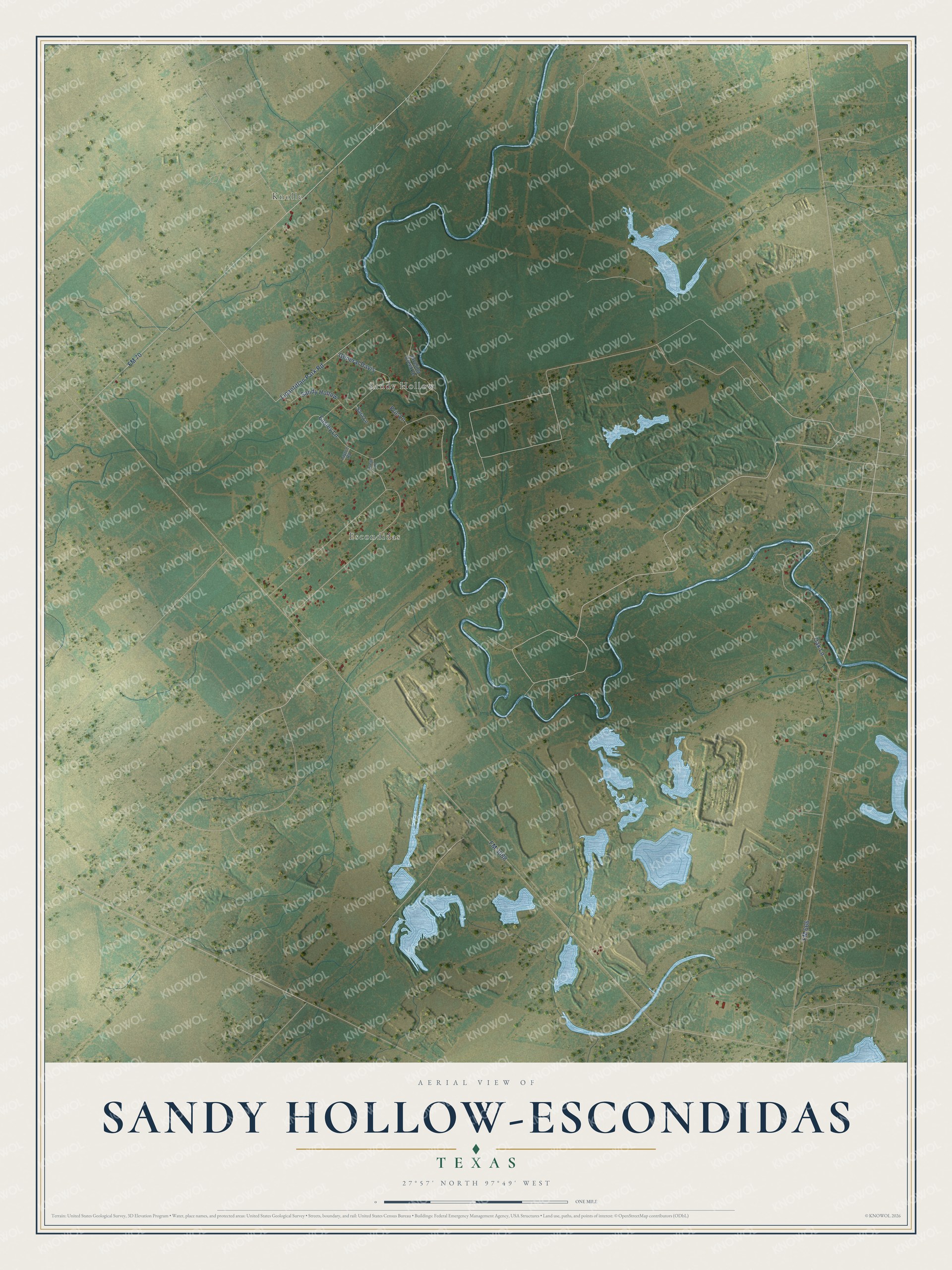 Watermarked full-map preview of Sandy Hollow-Escondidas, Texas