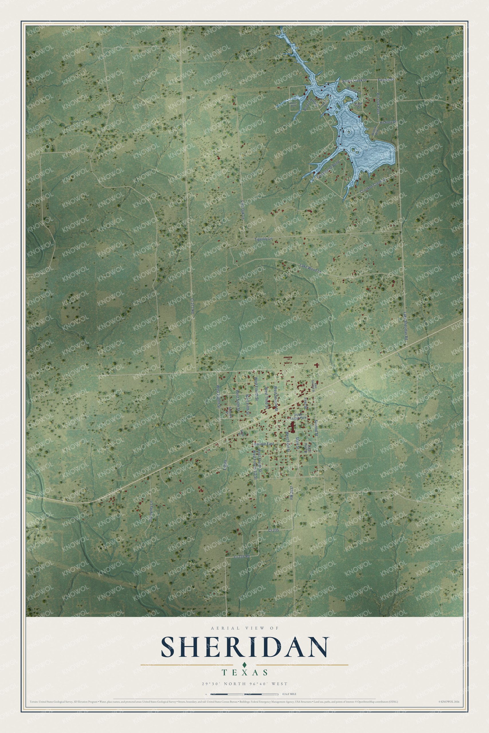 Watermarked full-map preview of Sheridan, Texas
