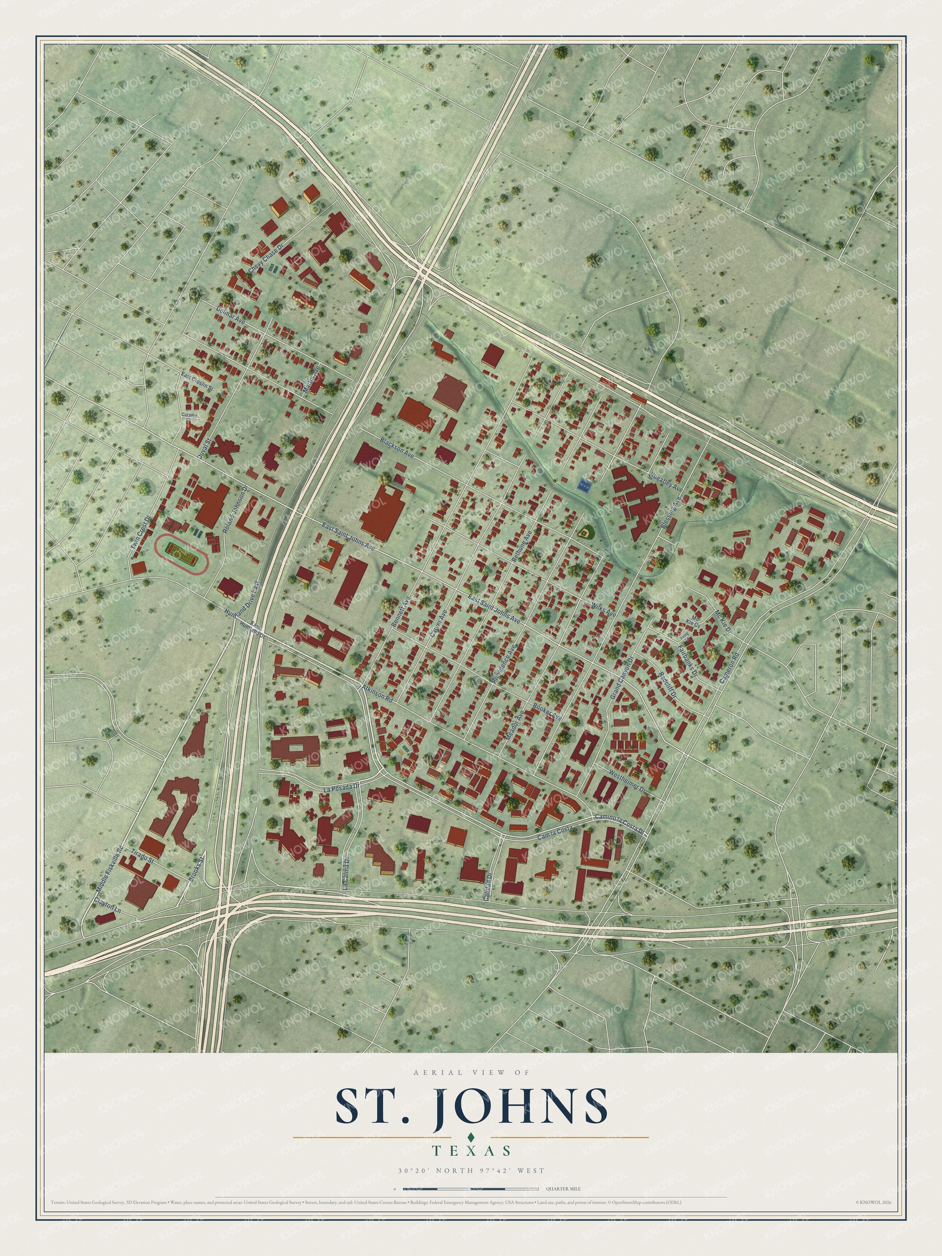 Watermarked full-map preview of St. Johns, Texas