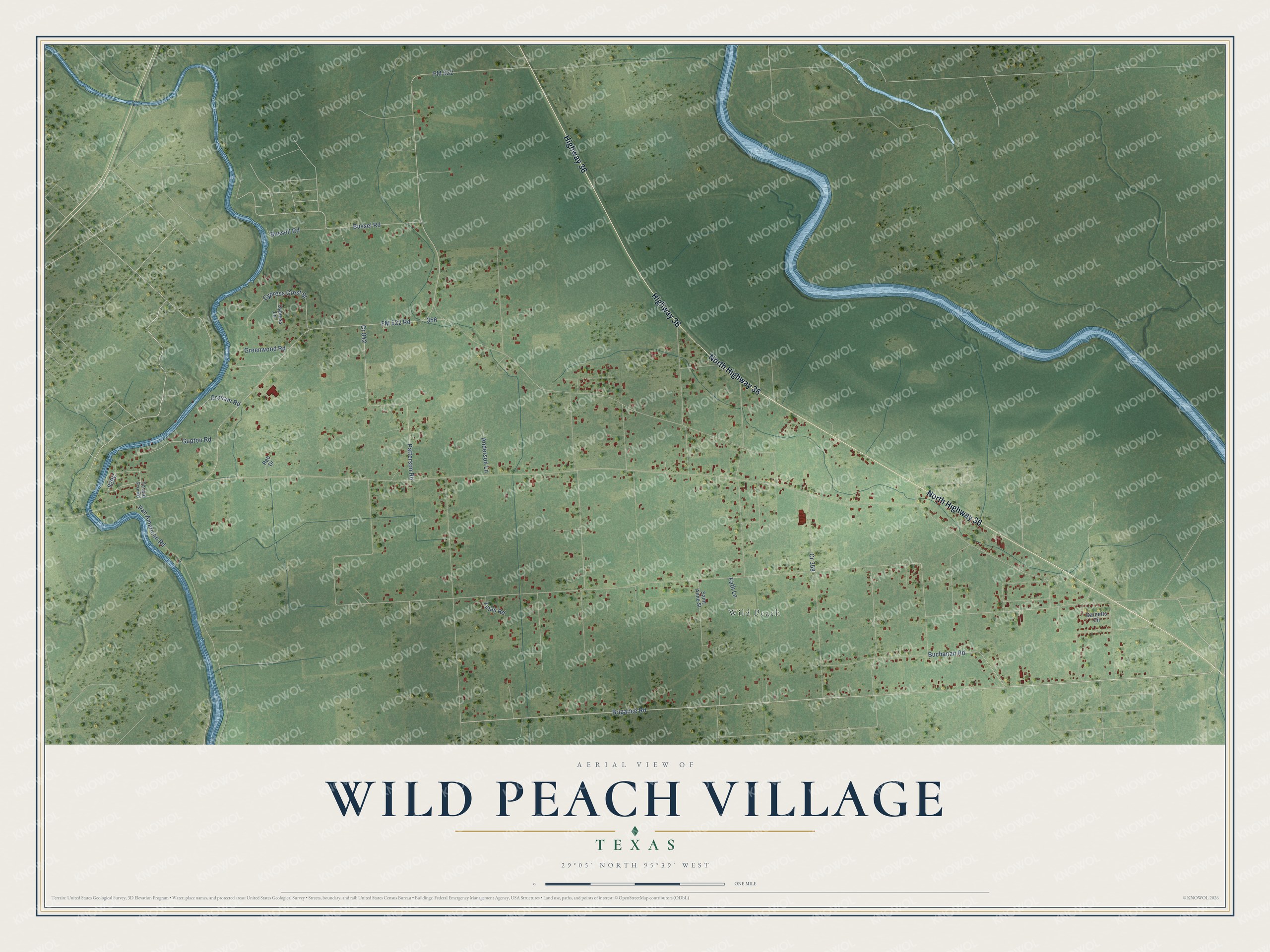 Watermarked full-map preview of Wild Peach Village, Texas
