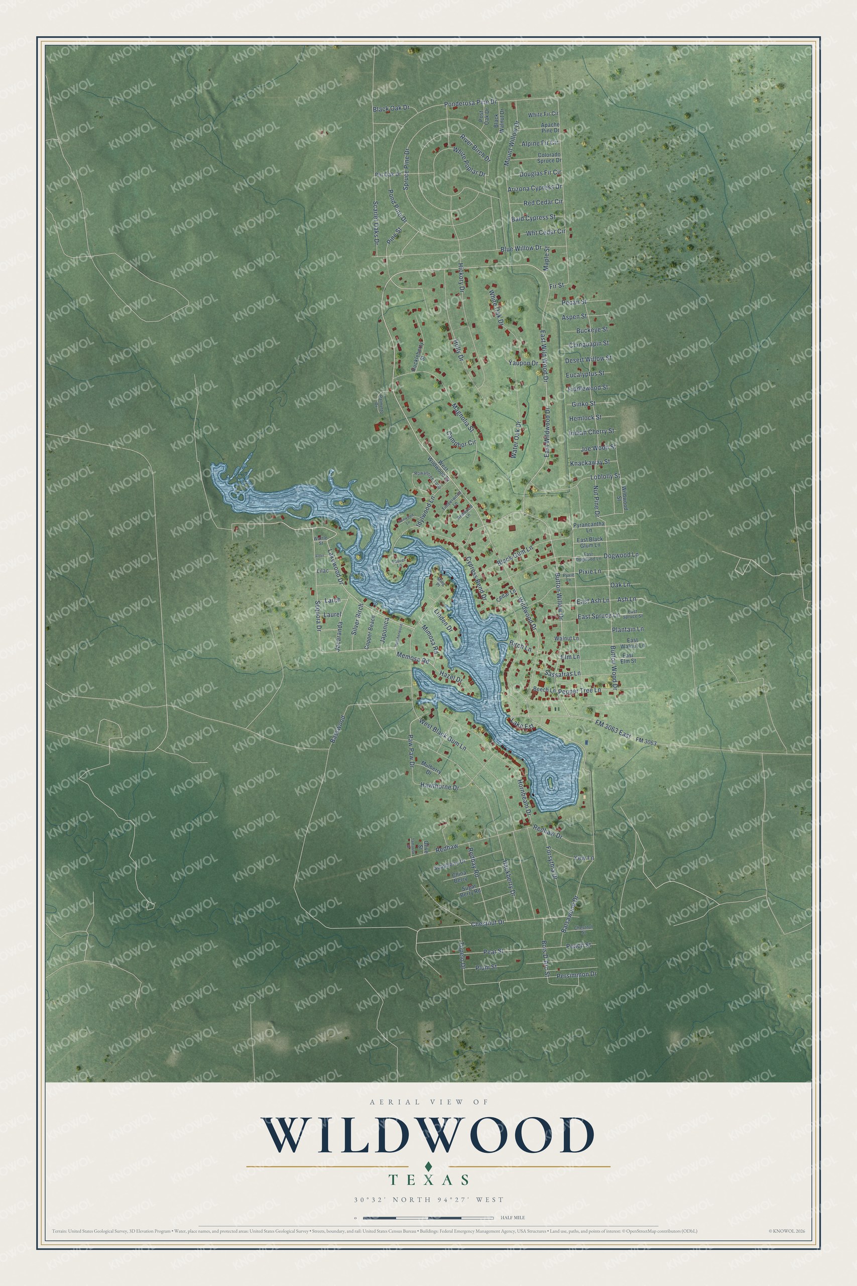 Watermarked full-map preview of Wildwood, Texas