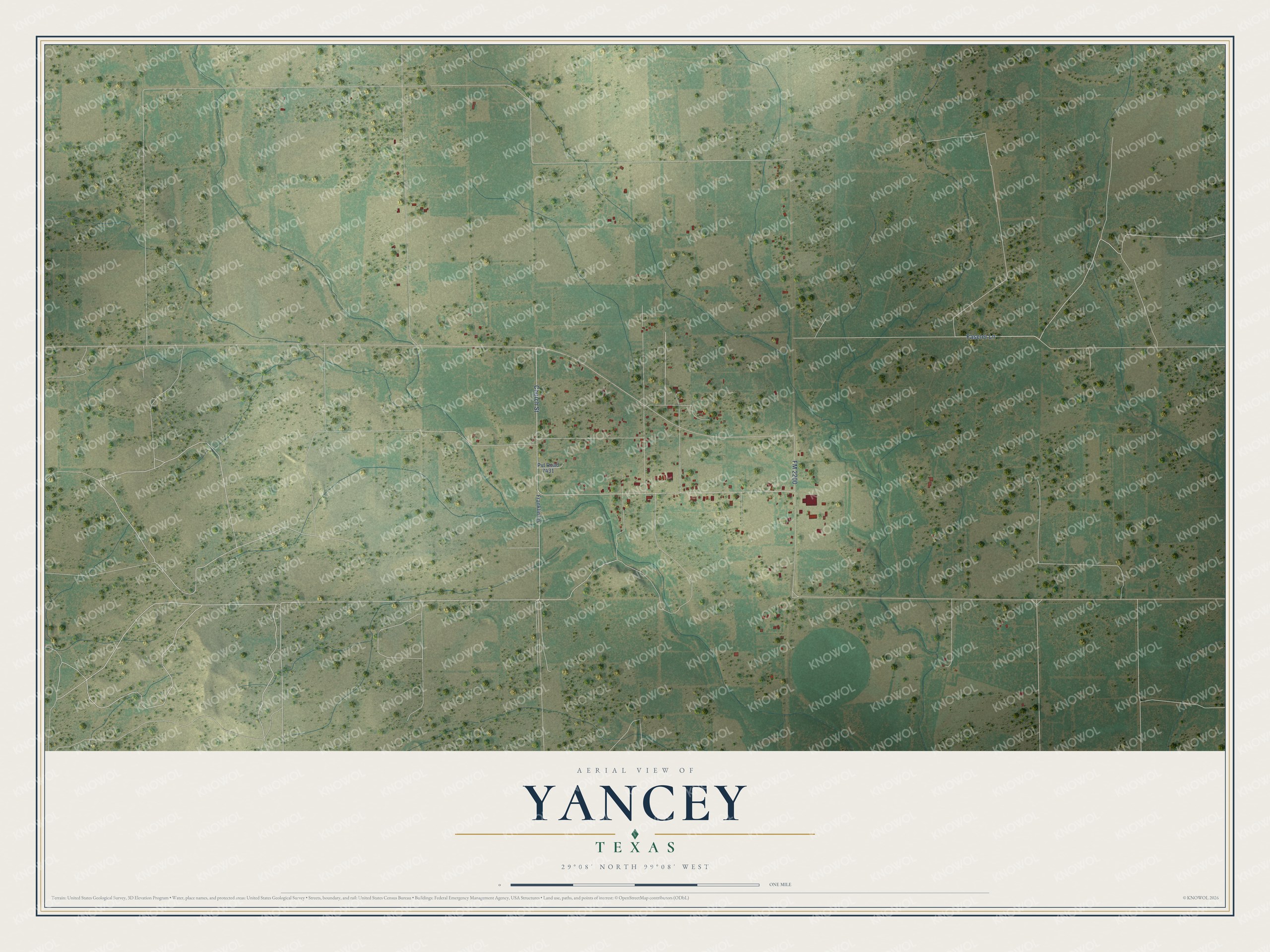 Watermarked full-map preview of Yancey, Texas