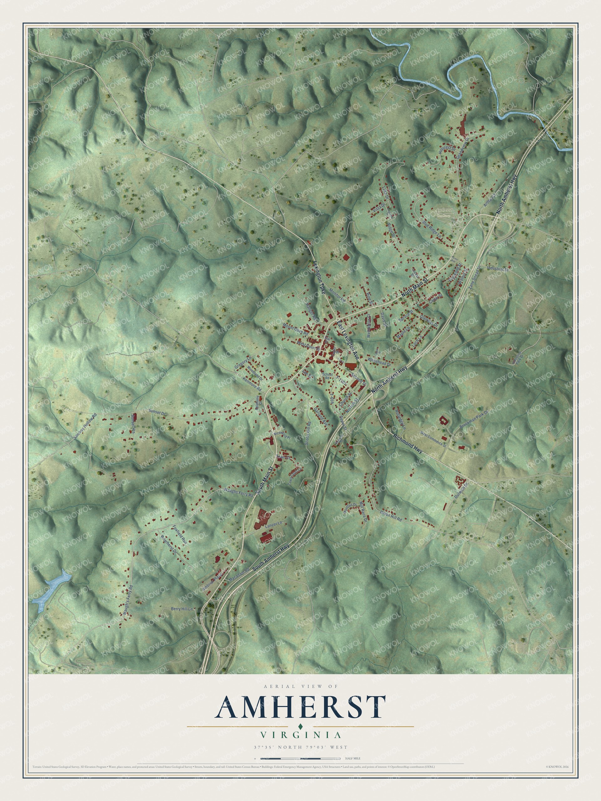 Watermarked full-map preview of Amherst, Virginia