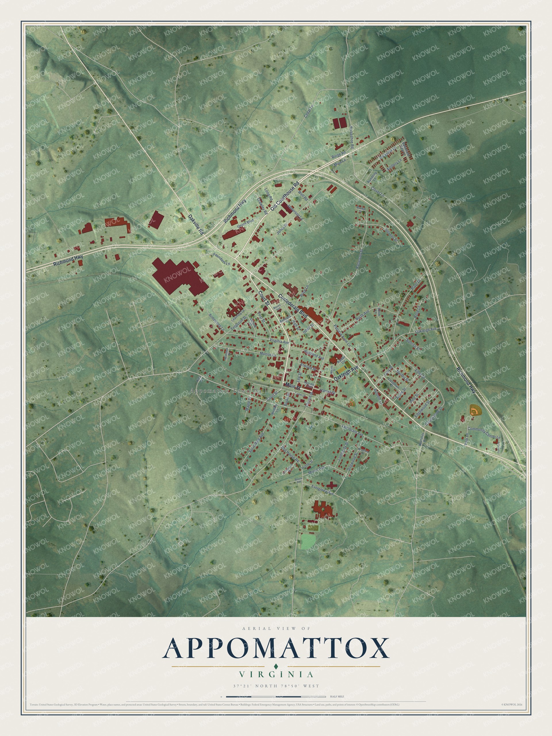 Watermarked full-map preview of Appomattox, Virginia