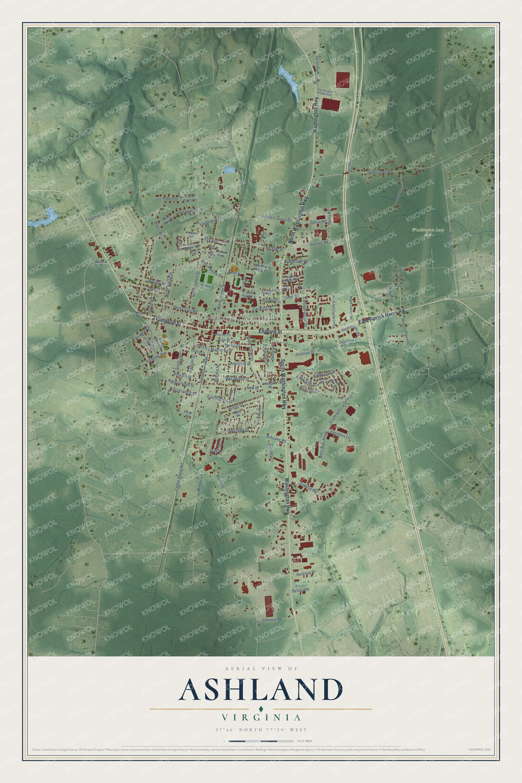 Watermarked full-map preview of Ashland, Virginia