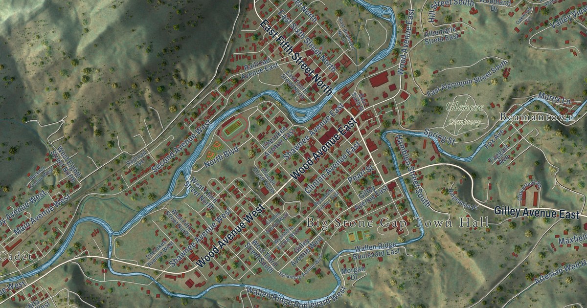 Map of Big Stone Gap, Virginia in 2026