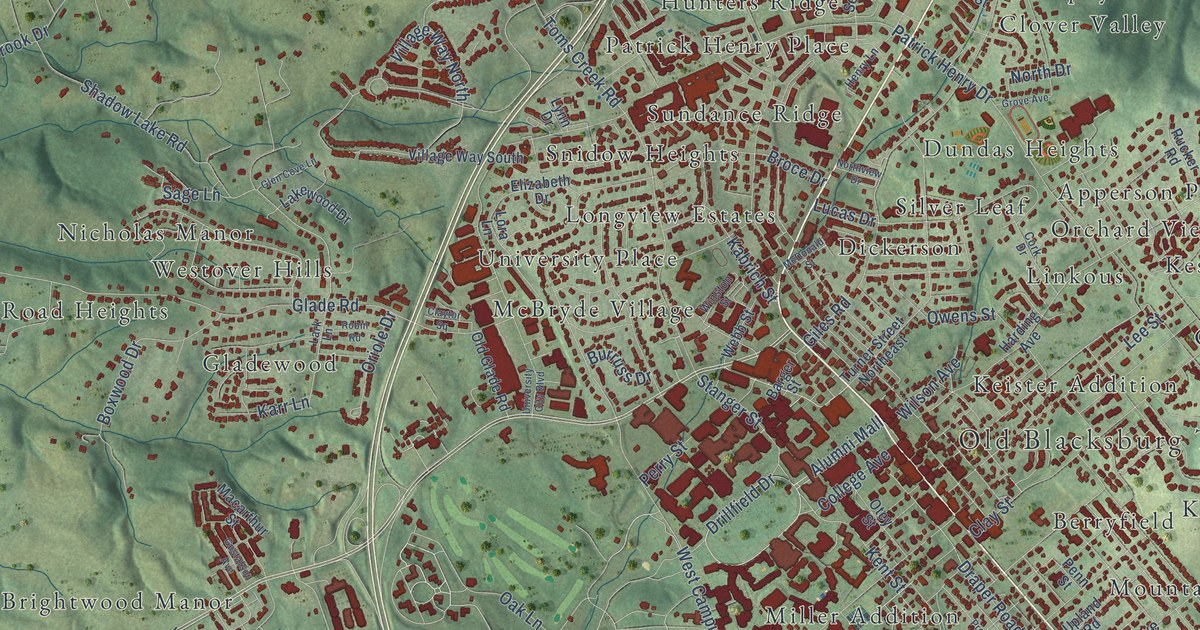 Map of Blacksburg, Virginia in 2026