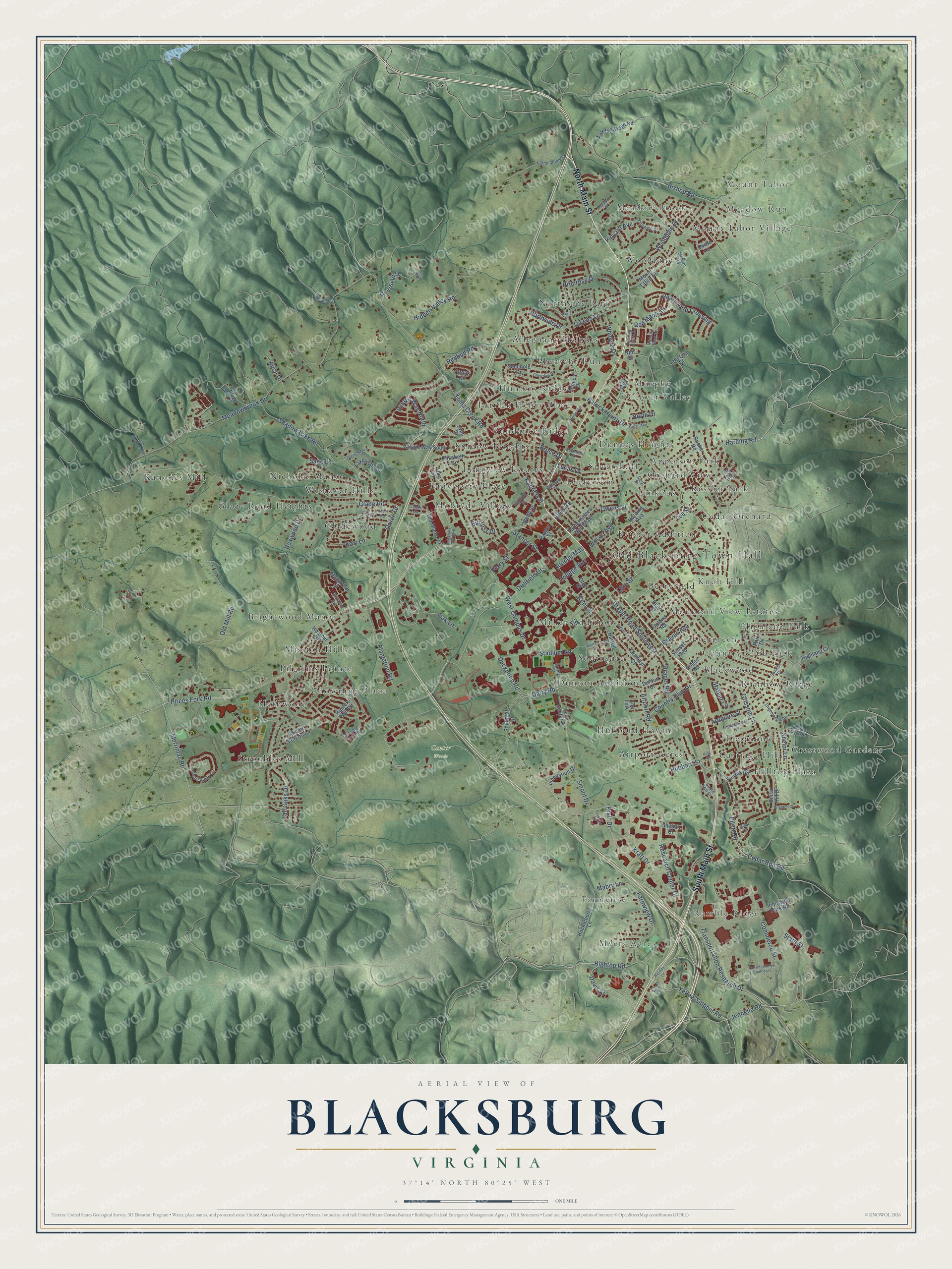 Watermarked full-map preview of Blacksburg, Virginia