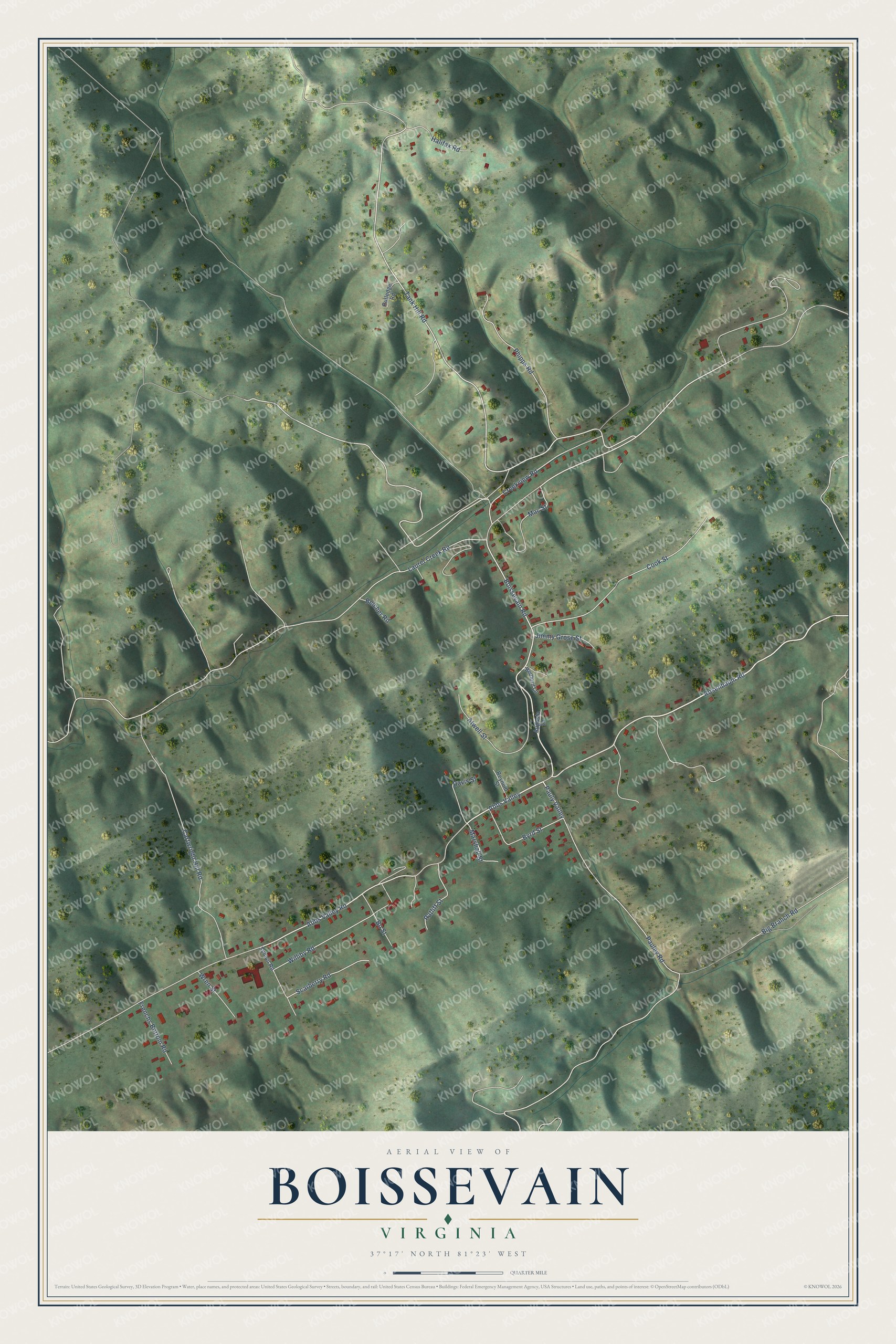 Watermarked full-map preview of Boissevain, Virginia