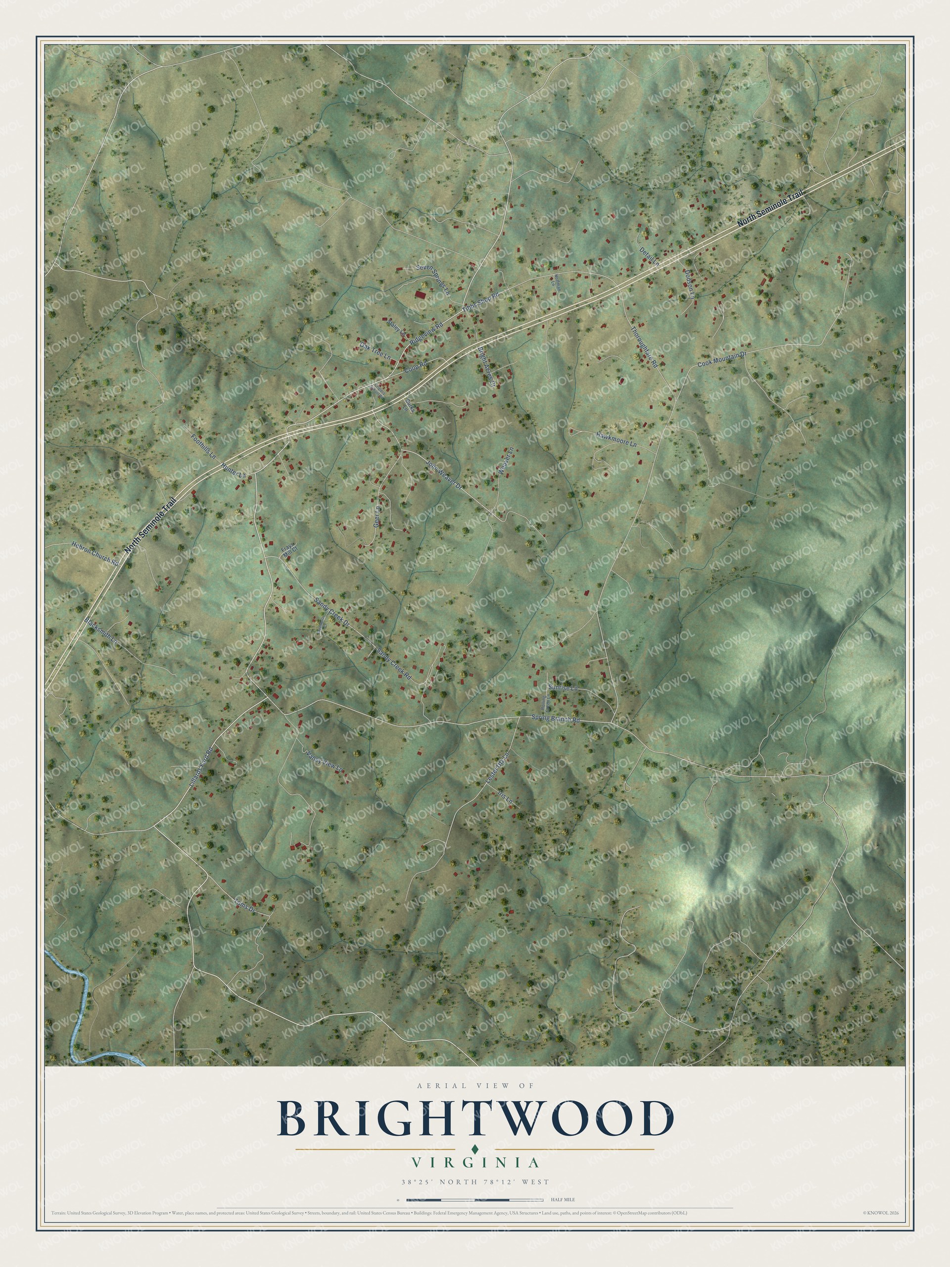 Watermarked full-map preview of Brightwood, Virginia