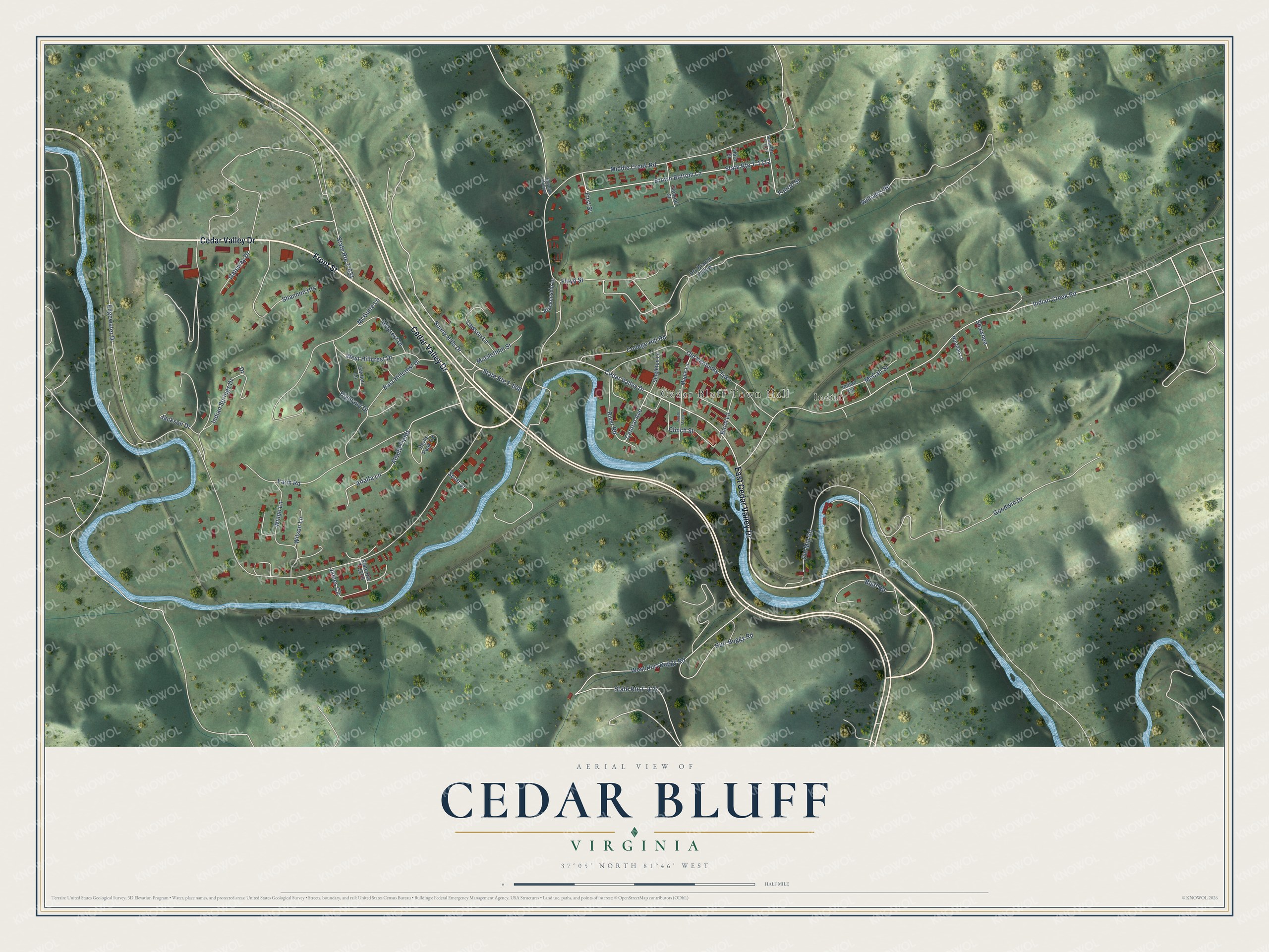 Watermarked full-map preview of Cedar Bluff, Virginia