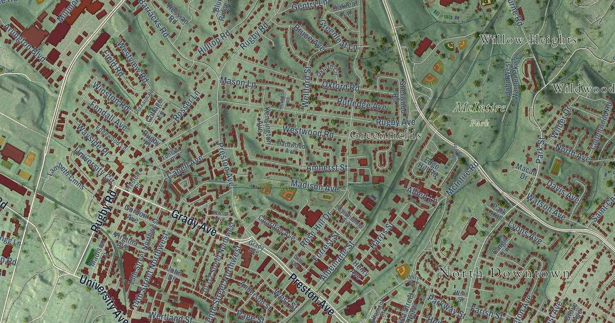 Map of Charlottesville, Virginia in 2026
