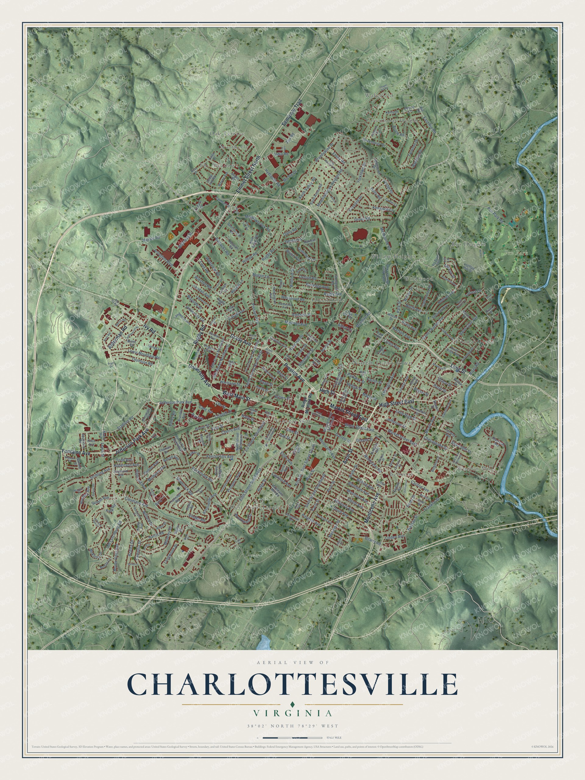 Watermarked full-map preview of Charlottesville, Virginia