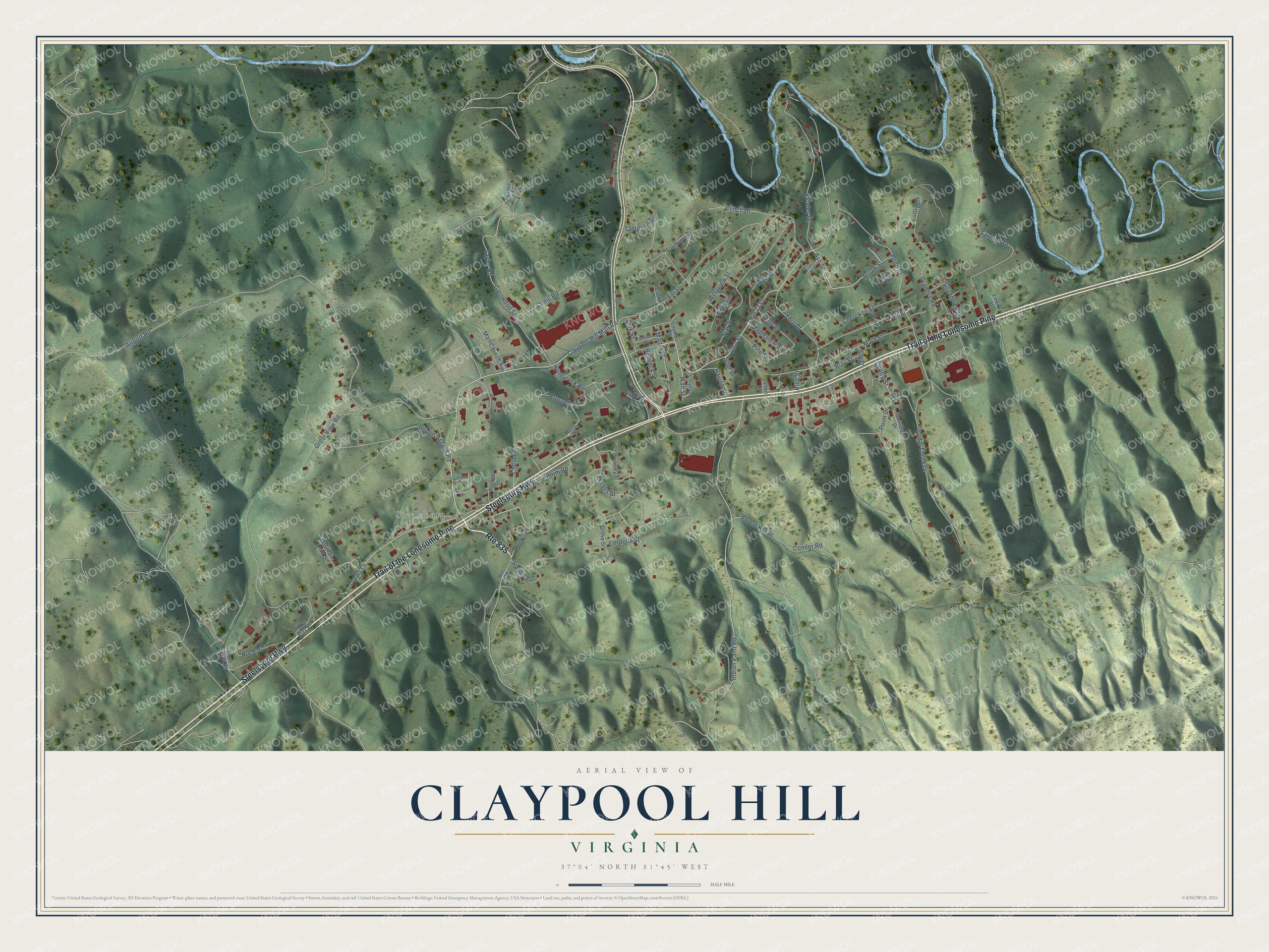 Watermarked full-map preview of Claypool Hill, Virginia