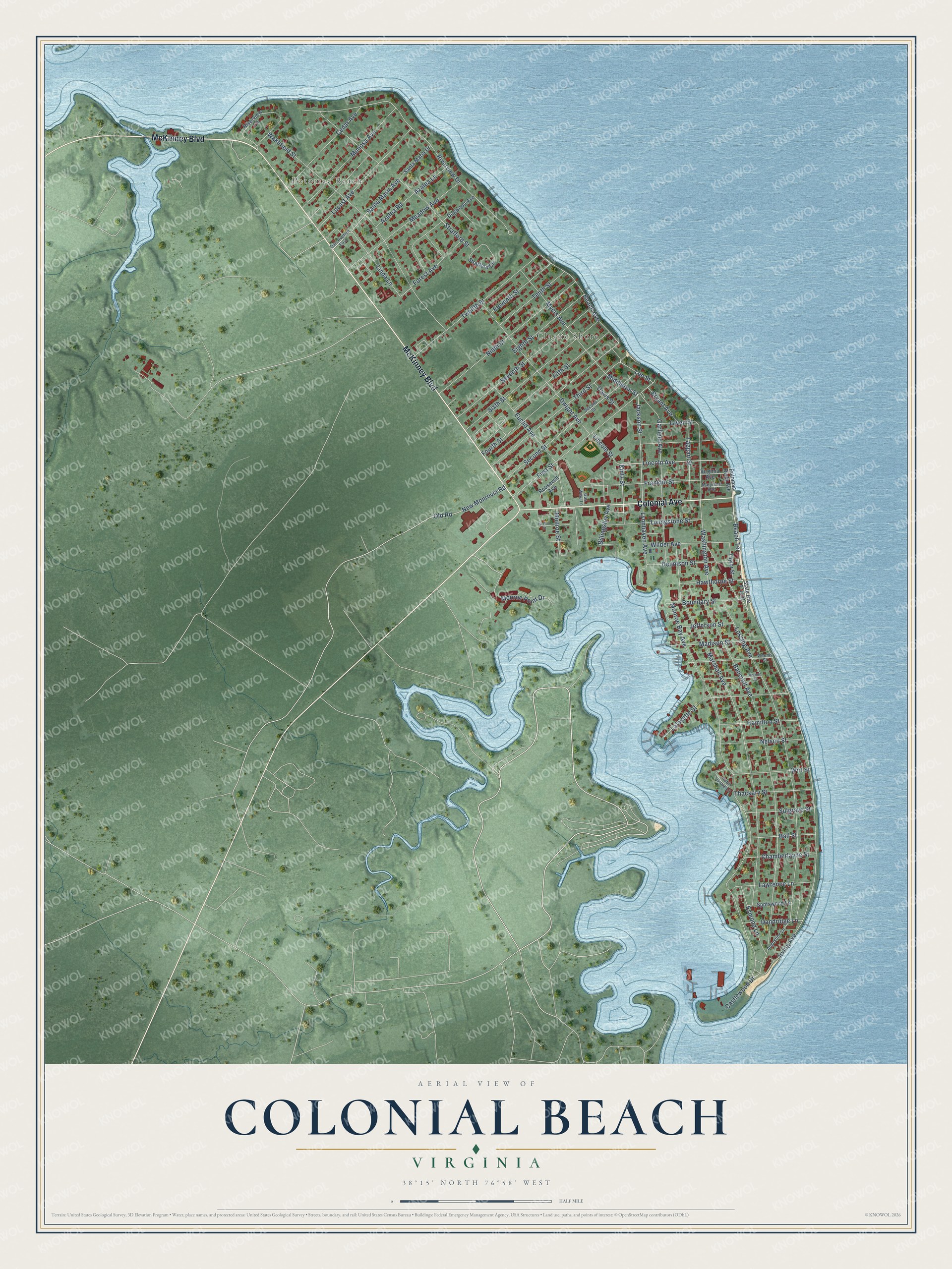 Watermarked full-map preview of Colonial Beach, Virginia