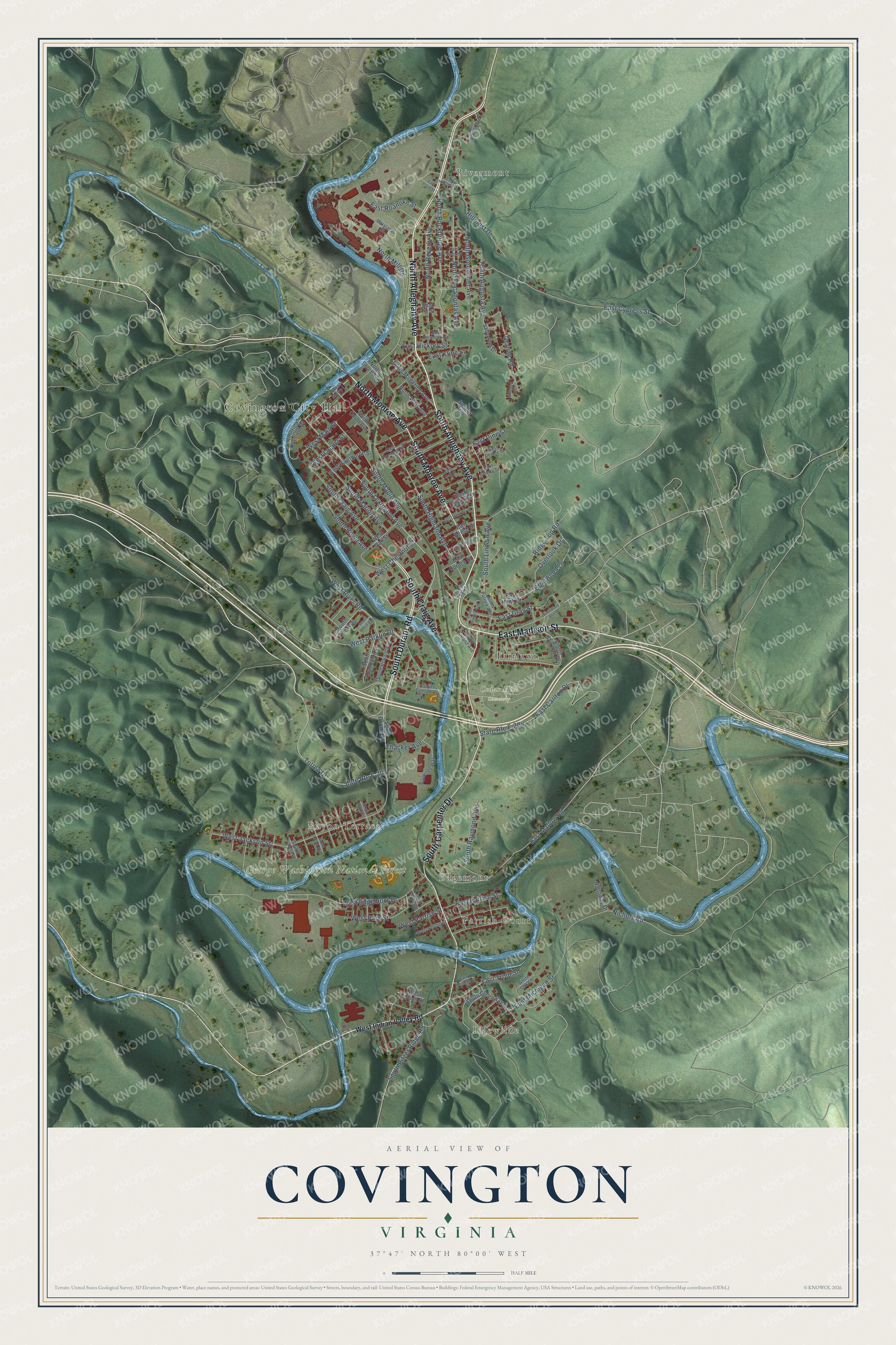 Watermarked full-map preview of Covington, Virginia