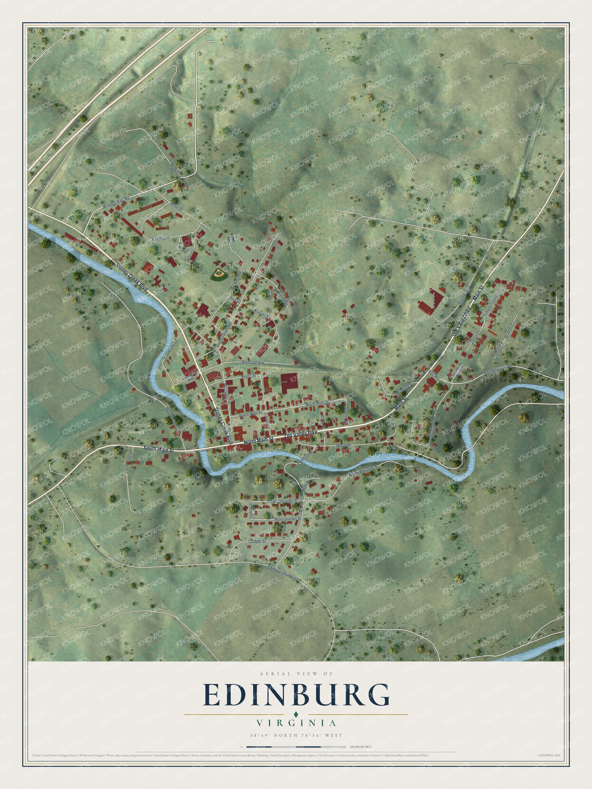 Watermarked full-map preview of Edinburg, Virginia