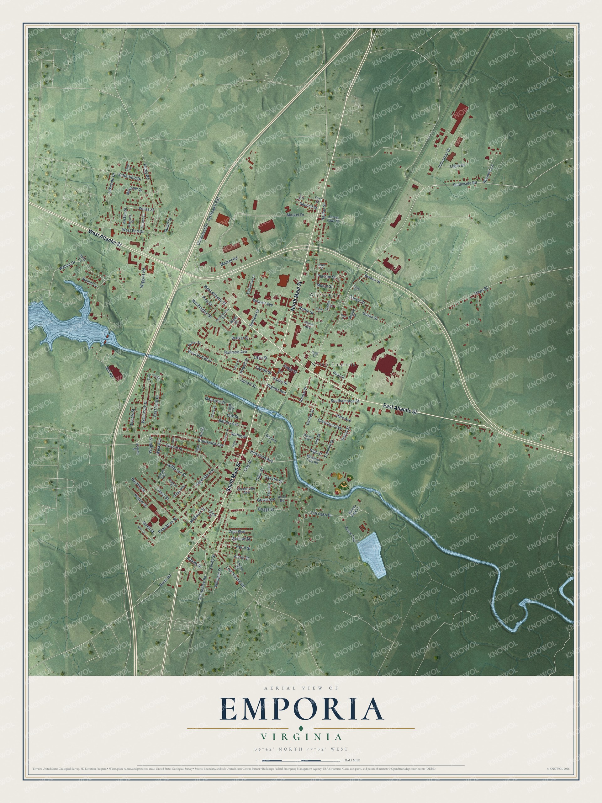 Watermarked full-map preview of Emporia, Virginia